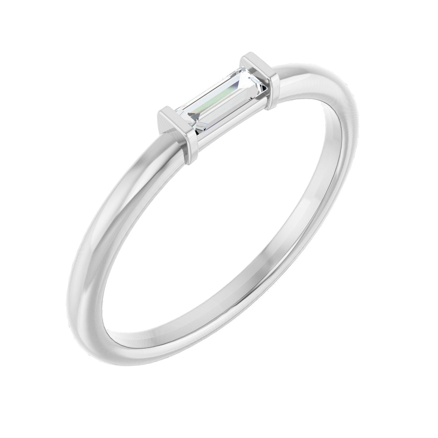 Sapphire Row Natural Gemstone Baguette Detail Ring - Diamond, 14K White Gold