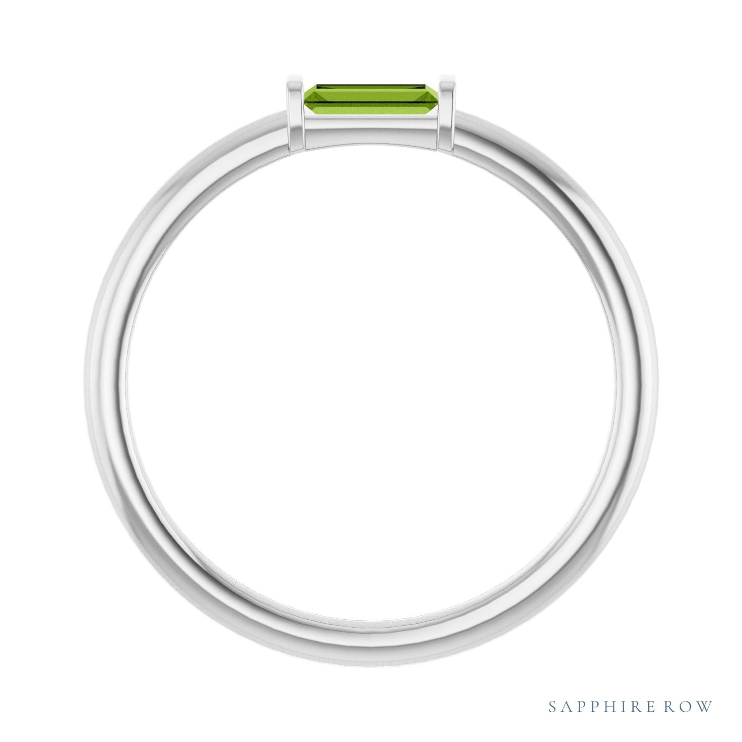 Sapphire Row Natural Gemstone Baguette Detail Ring - Peridot, 14K White Gold (view 2)