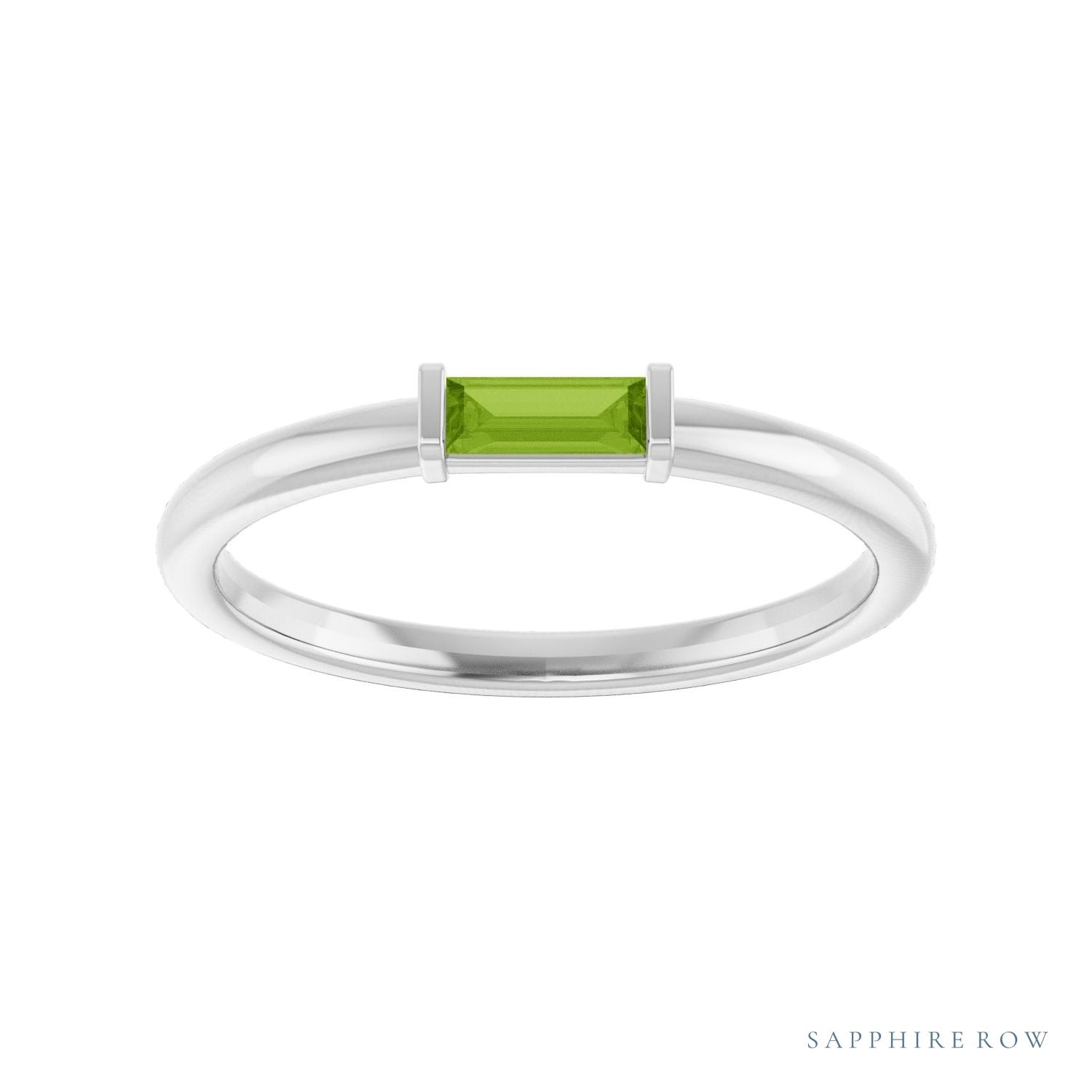 Sapphire Row Natural Gemstone Baguette Detail Ring - Peridot, 14K White Gold (view 3)