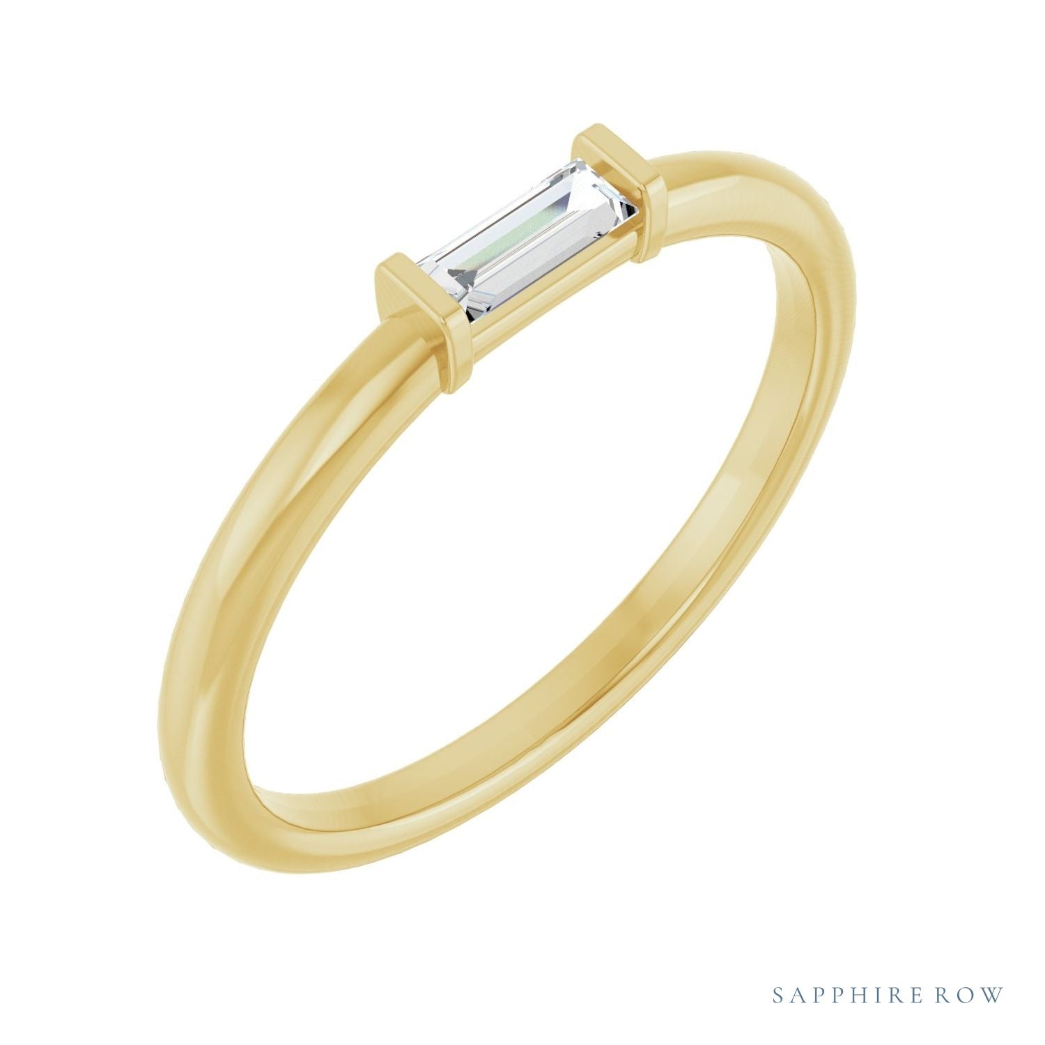 Sapphire Row Lab-Grown Gemstone Baguette Detail Ring - Diamond, 14K Yellow Gold