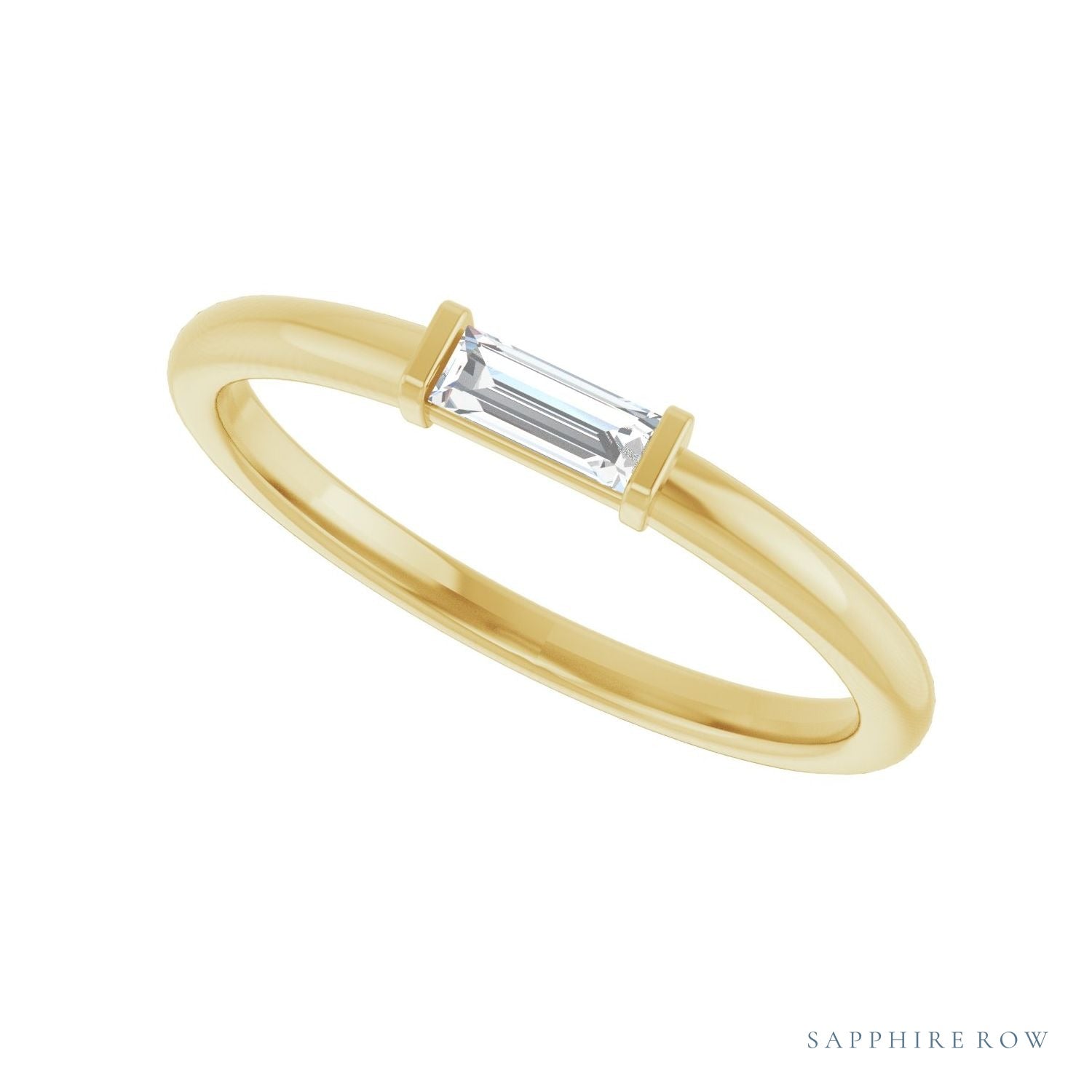 Sapphire Row Lab-Grown Gemstone Baguette Detail Ring - Diamond, 14K Yellow Gold (view 5)