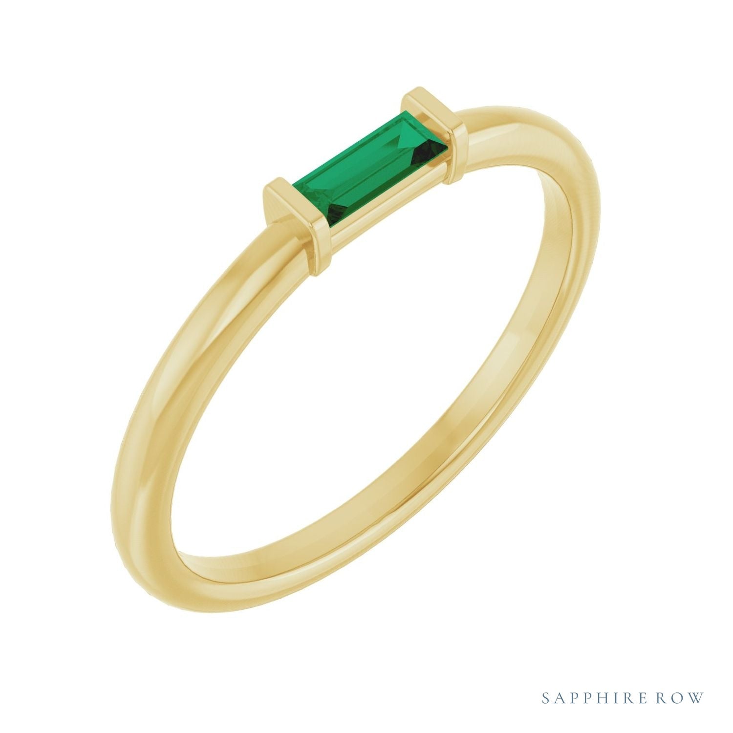 Sapphire Row Lab-Grown Gemstone Baguette Detail Ring - Emerald, 14K Yellow Gold