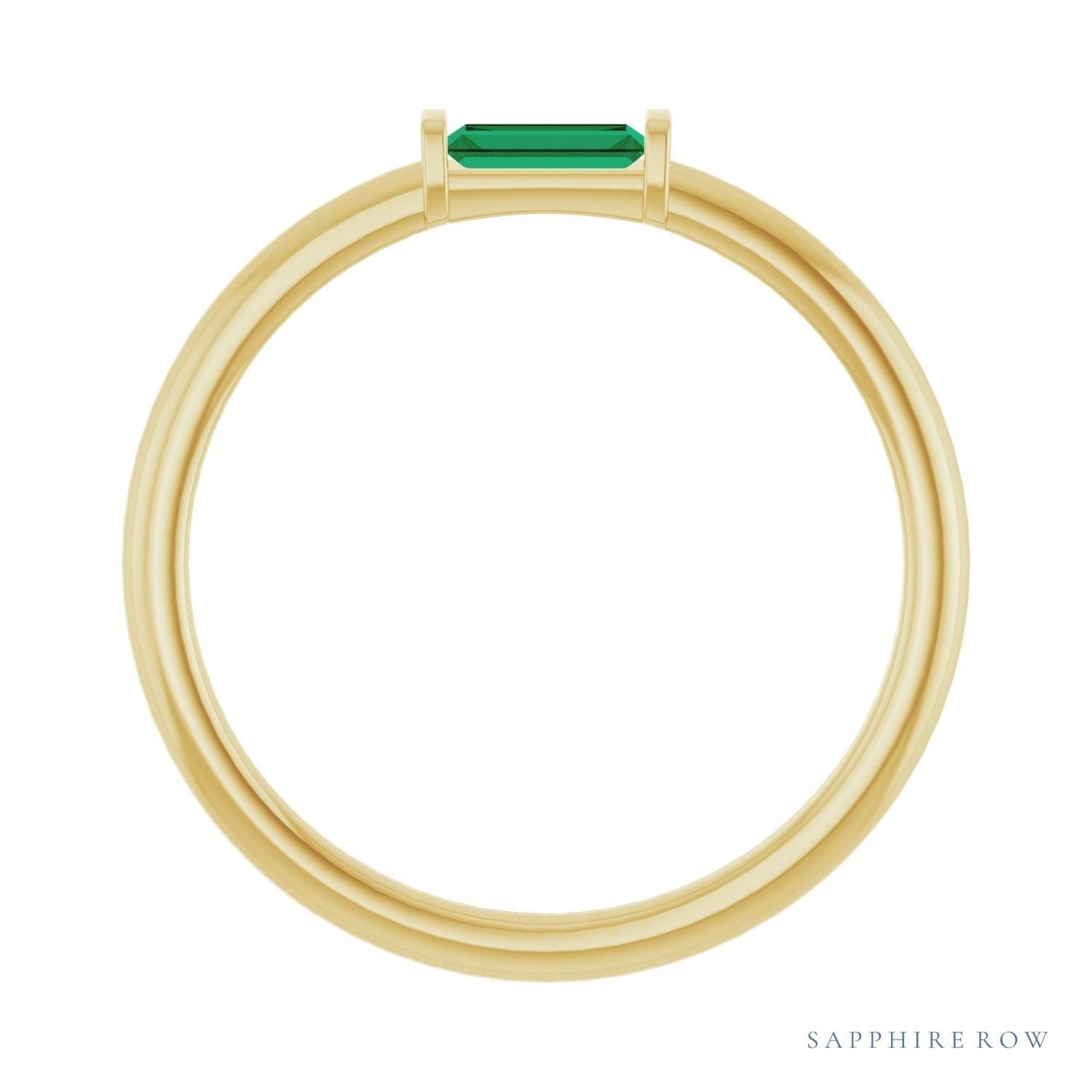 Sapphire Row Lab-Grown Gemstone Baguette Detail Ring - Emerald, 14K Yellow Gold (view 2)
