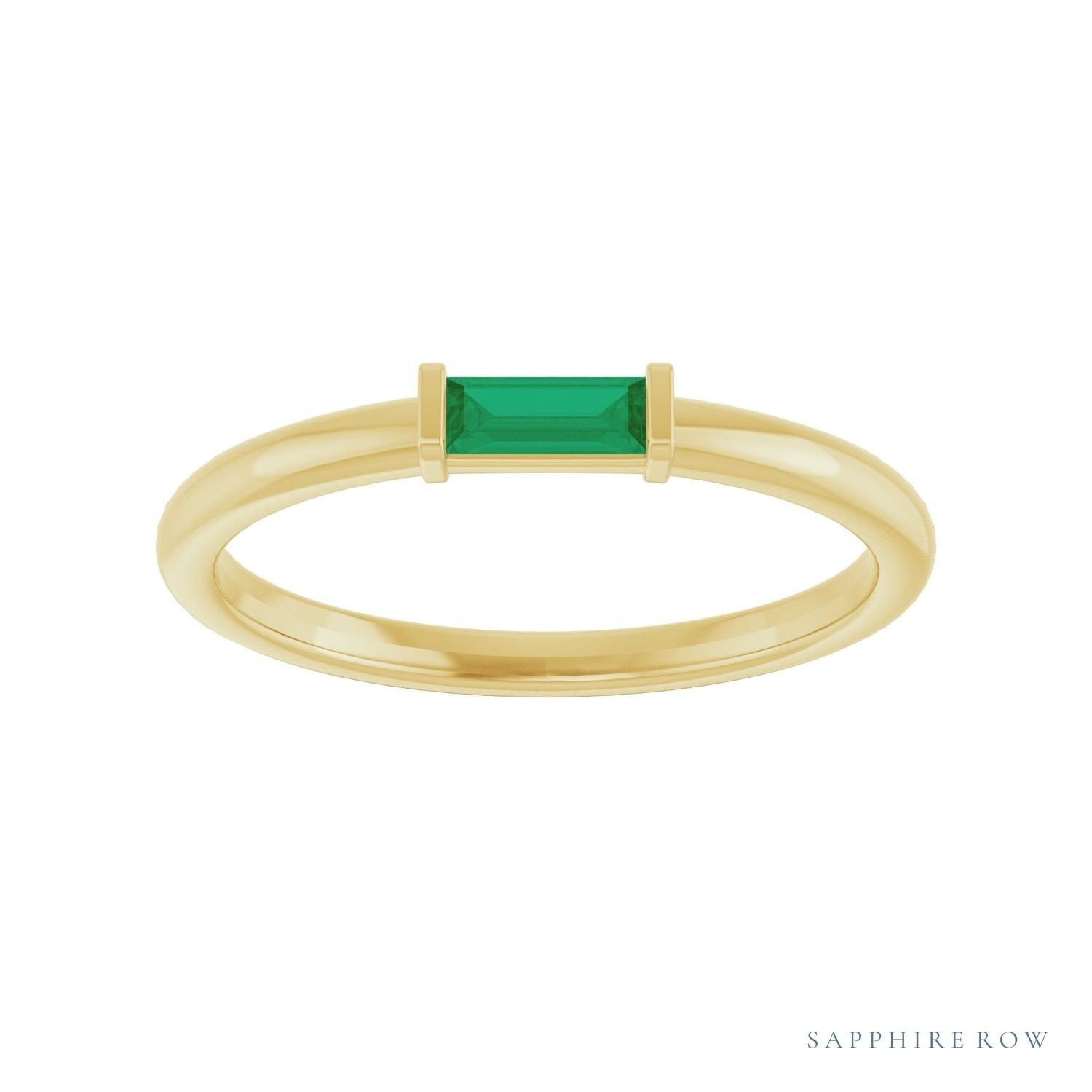 Sapphire Row Lab-Grown Gemstone Baguette Detail Ring - Emerald, 14K Yellow Gold (view 3)
