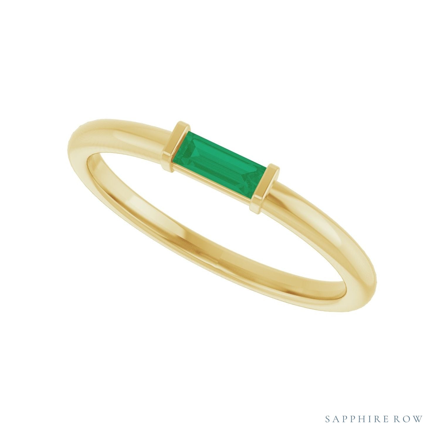 Sapphire Row Lab-Grown Gemstone Baguette Detail Ring - Emerald, 14K Yellow Gold (view 5)
