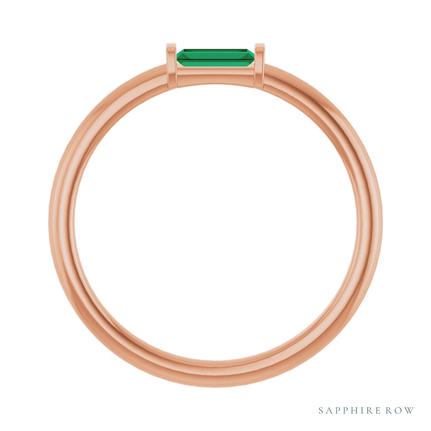 Sapphire Row Lab-Grown Gemstone Baguette Detail Ring - Emerald, 14K Rose Gold (view 2)