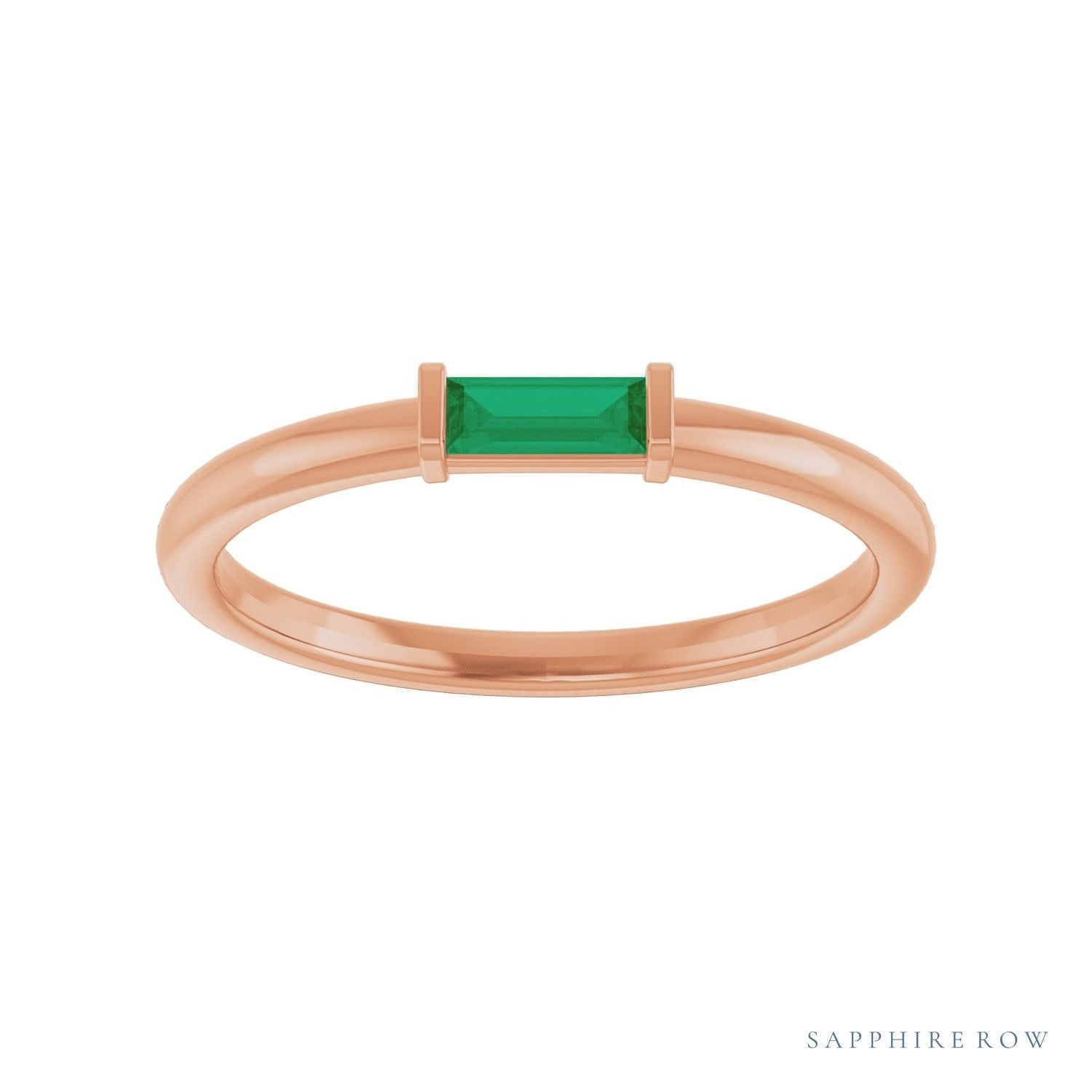 Sapphire Row Lab-Grown Gemstone Baguette Detail Ring - Emerald, 14K Rose Gold (view 3)