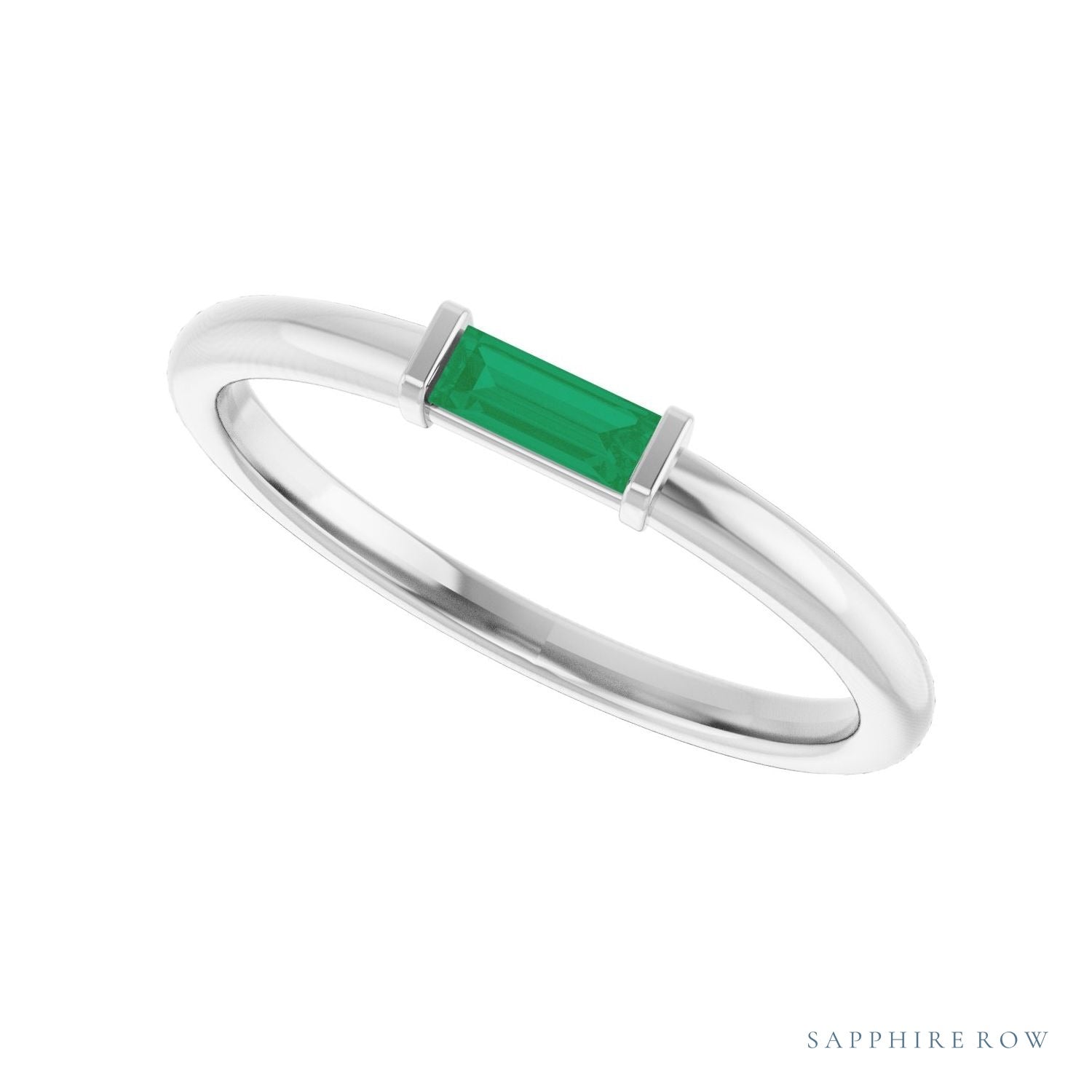 Sapphire Row Lab-Grown Gemstone Baguette Detail Ring - Emerald, Platinum (view 5)