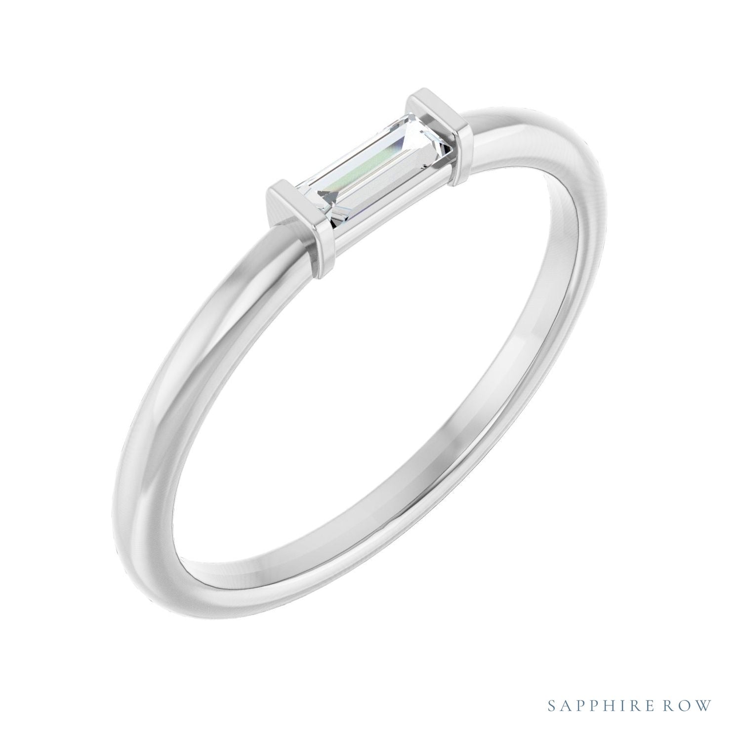 Sapphire Row Lab-Grown Gemstone Baguette Detail Ring - Diamond, 14K White Gold