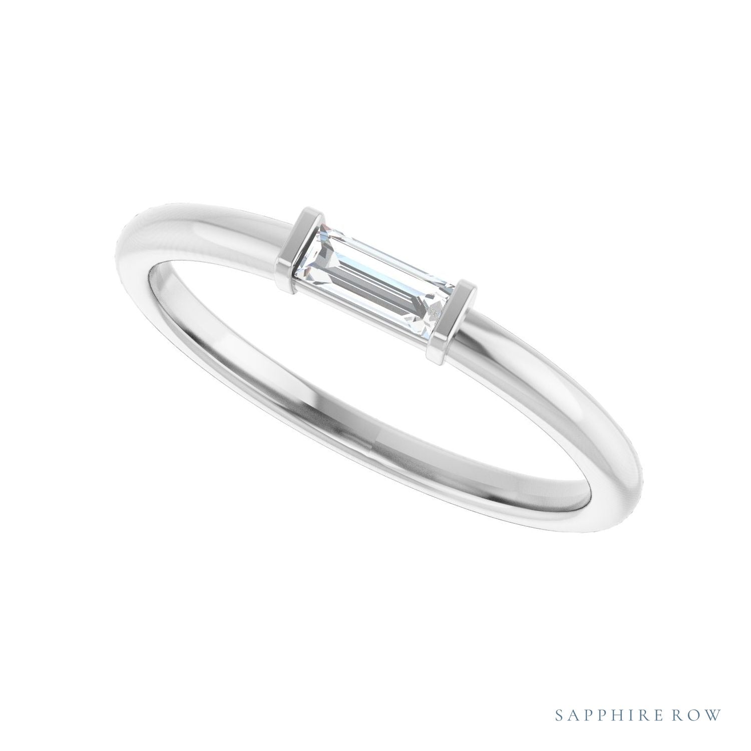 Sapphire Row Lab-Grown Gemstone Baguette Detail Ring - Diamond, 14K White Gold (view 5)