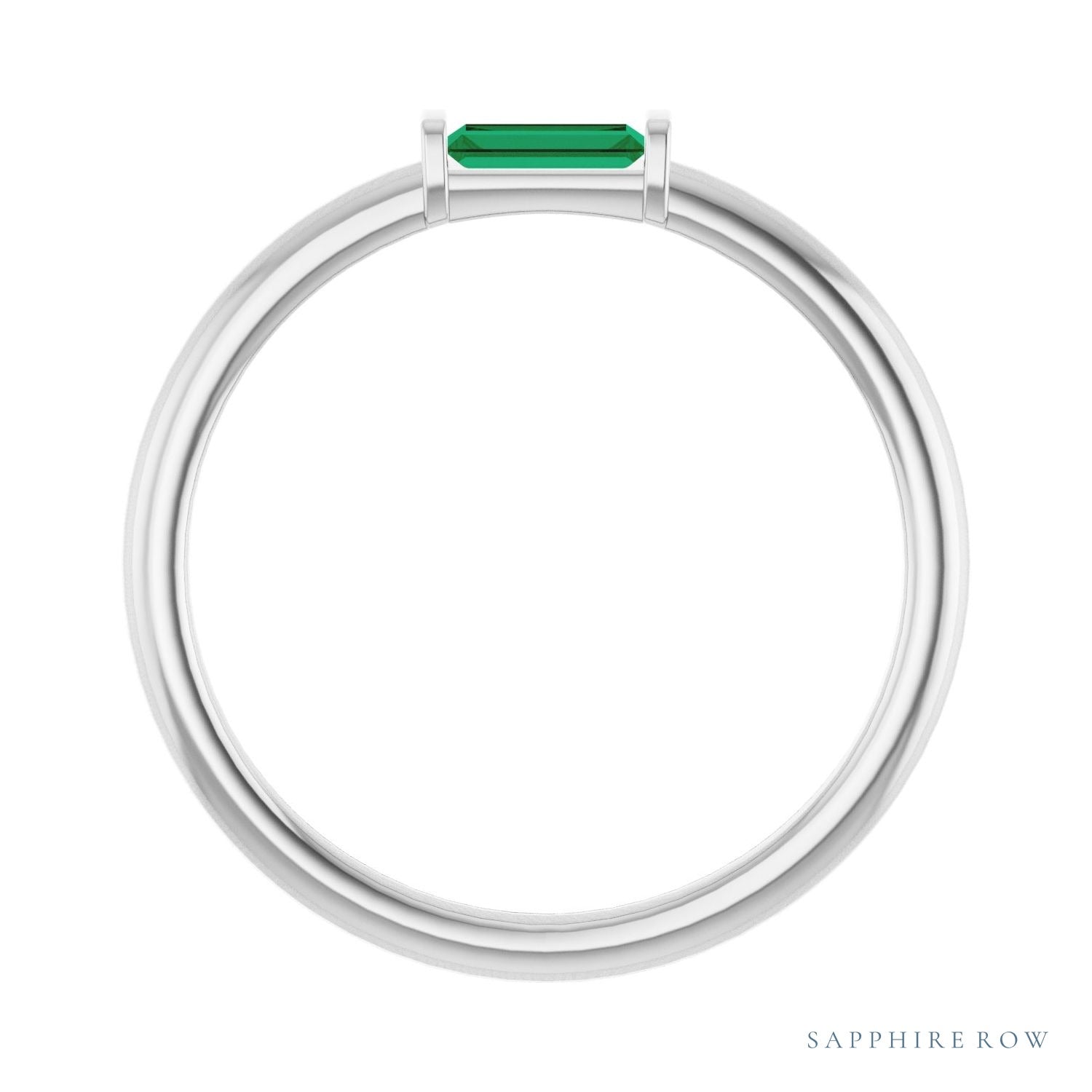 Sapphire Row Lab-Grown Gemstone Baguette Detail Ring - Emerald, 14K White Gold (view 2)