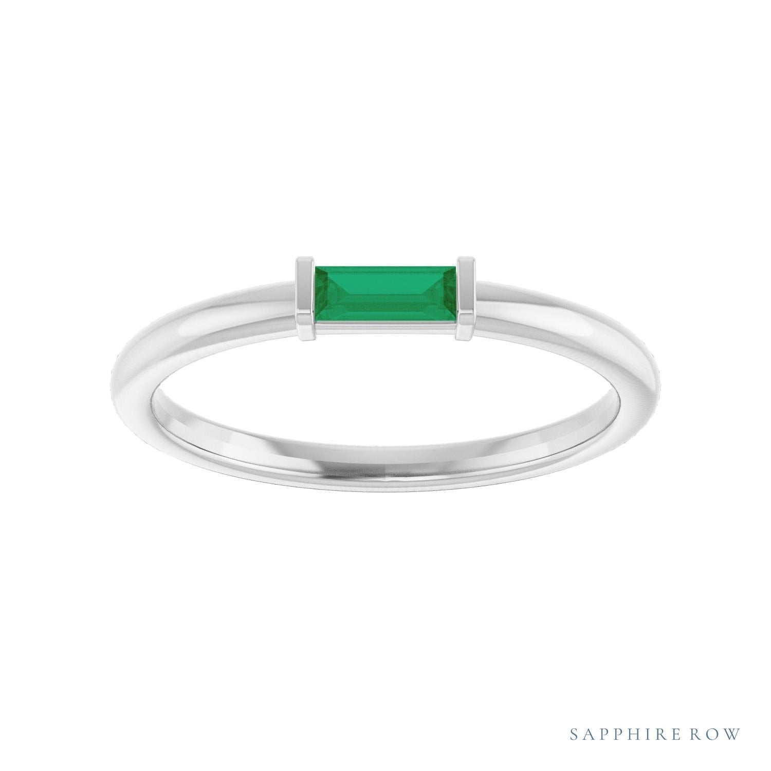 Sapphire Row Lab-Grown Gemstone Baguette Detail Ring - Emerald, 14K White Gold (view 3)