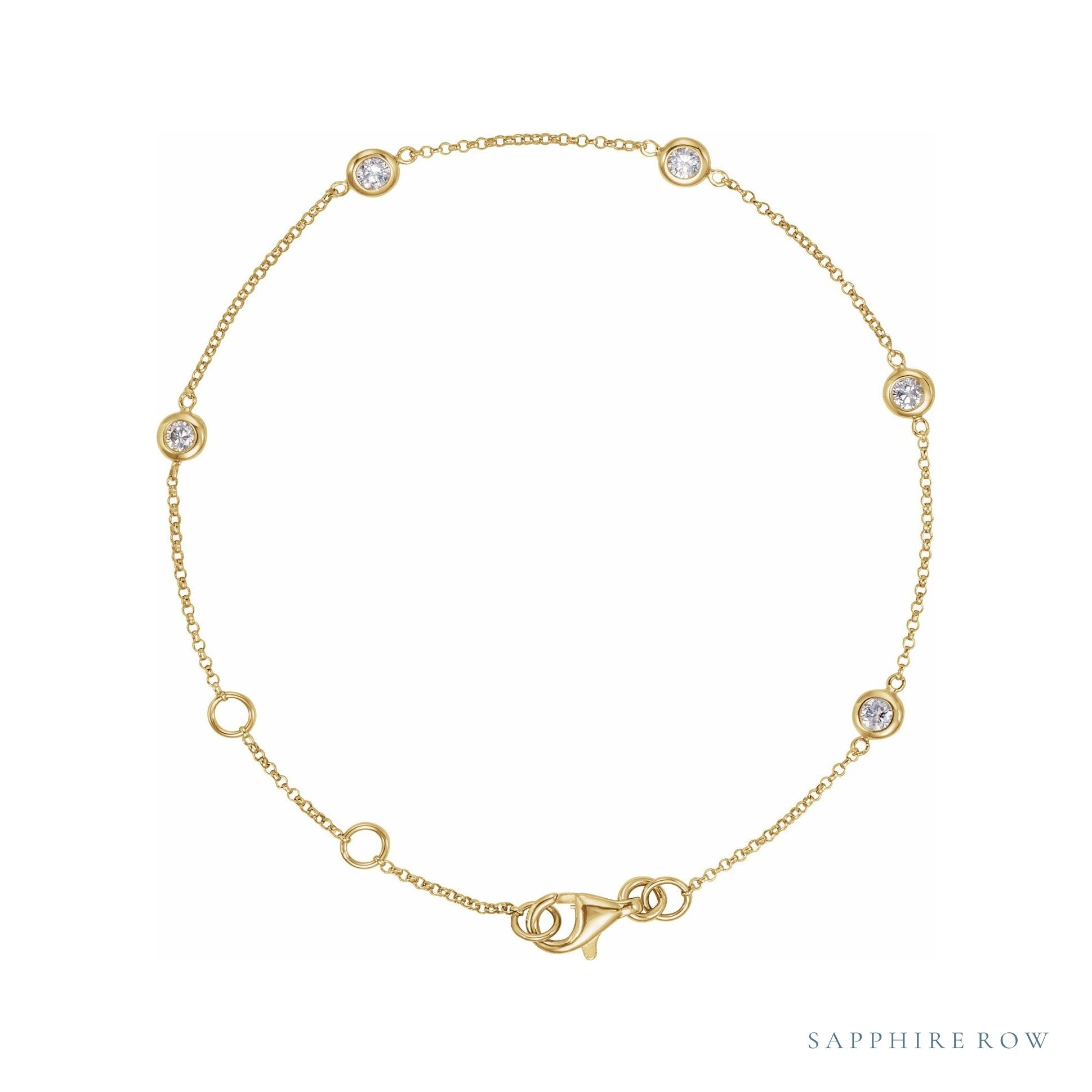 Sapphire Row Natural Diamond Bezel Station Bracelet - 14K Yellow Gold