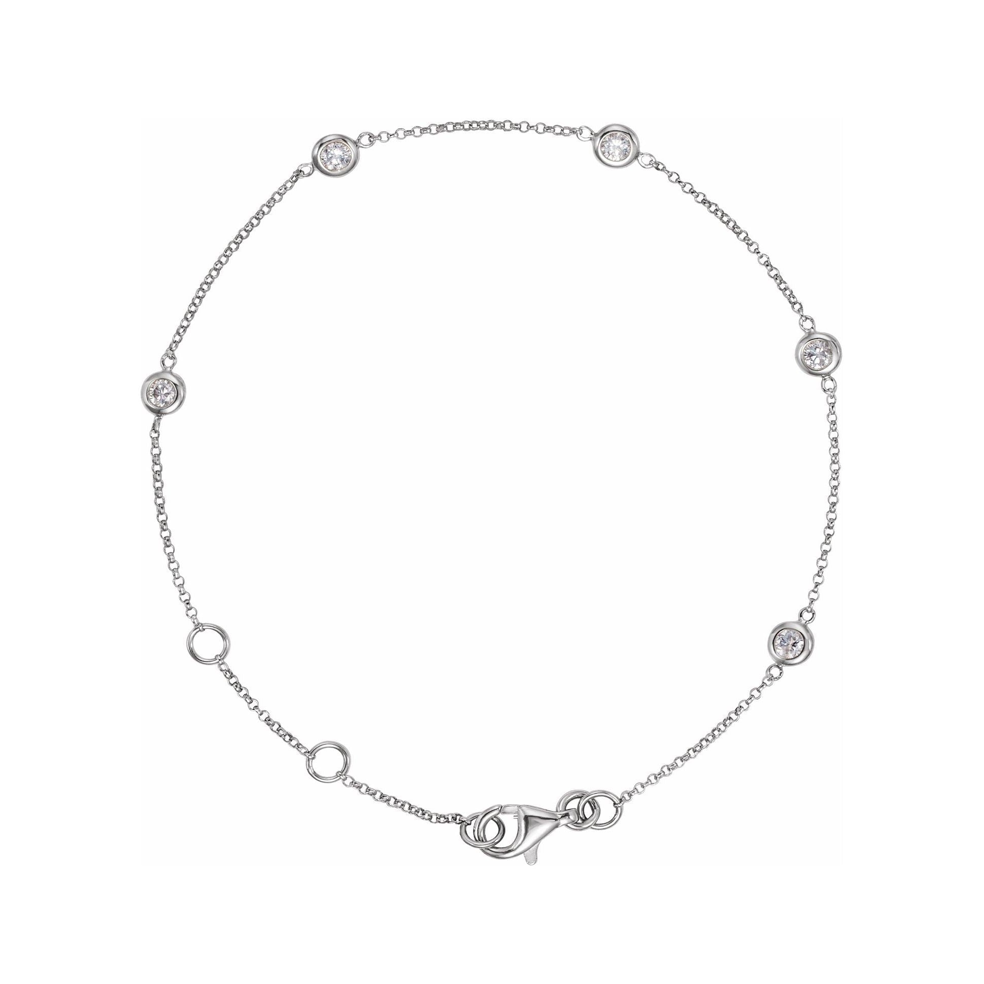Sapphire Row Natural Diamond Bezel Station Bracelet - 14K White Gold