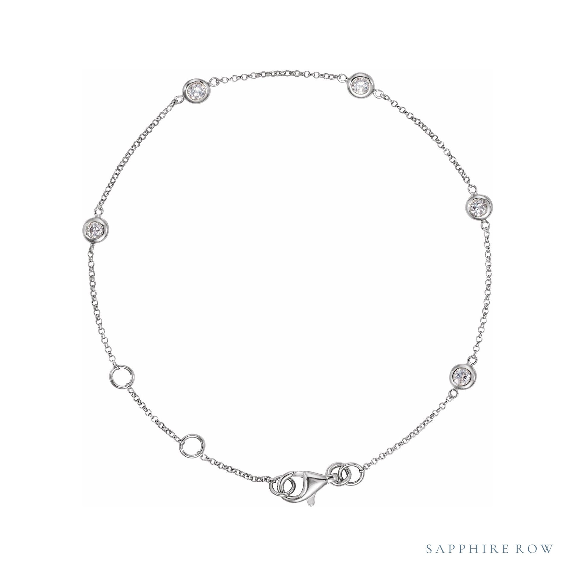 Sapphire Row Natural Diamond Bezel Station Bracelet - 14K White Gold