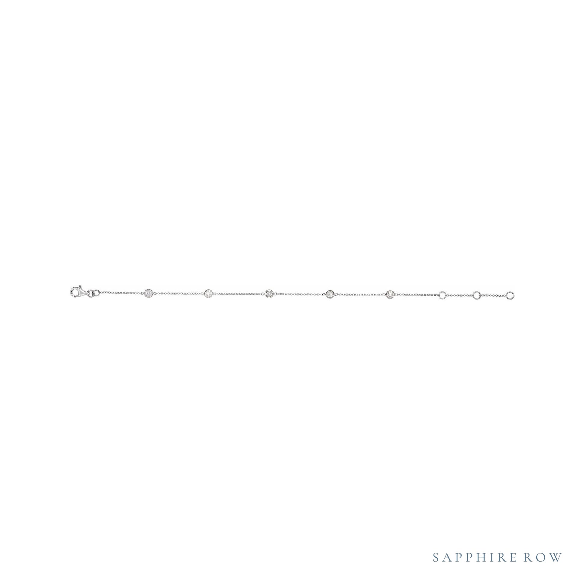 Sapphire Row Natural Diamond Bezel Station Bracelet - 14K White Gold (view 2)