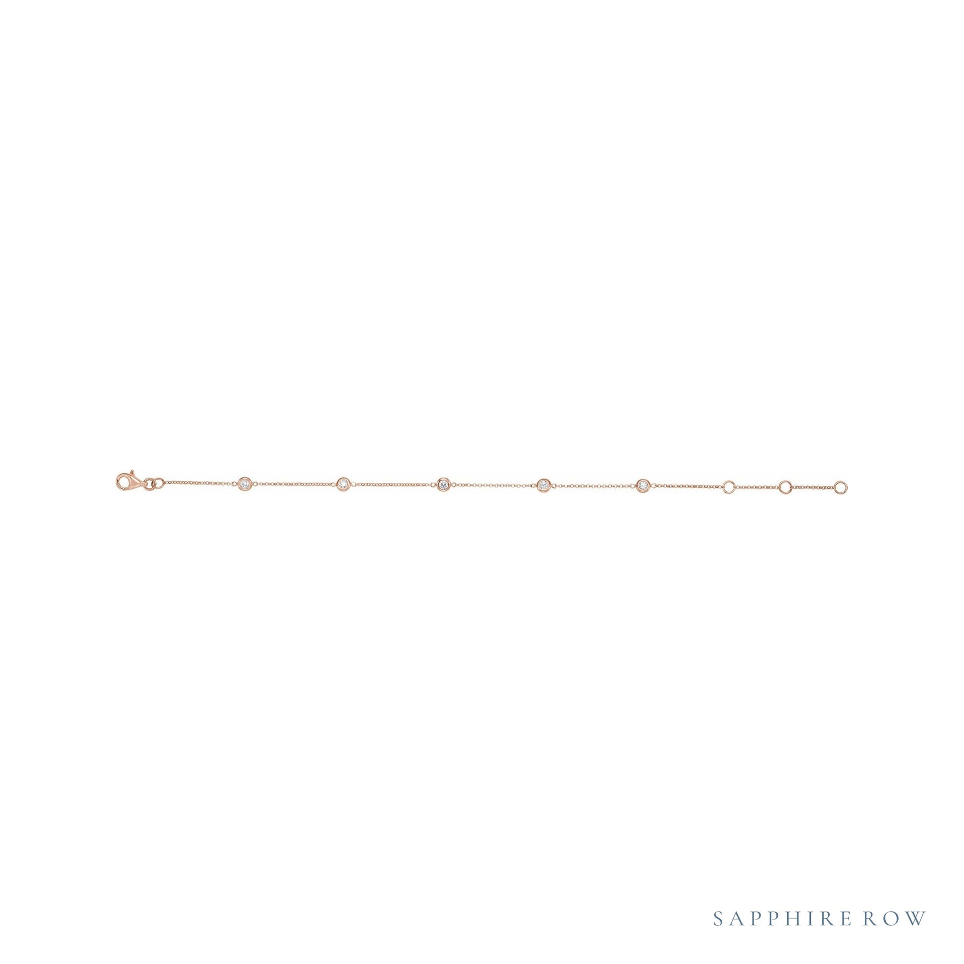 Sapphire Row Natural Diamond Bezel Station Bracelet - 14K Rose Gold (view 2)