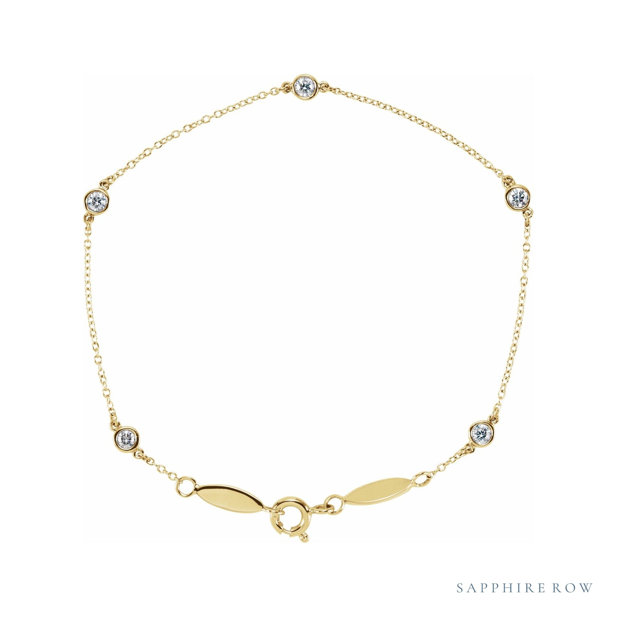 Sapphire Row Lab-Grown Diamond Bezel Station Bracelet - 14K Yellow Gold
