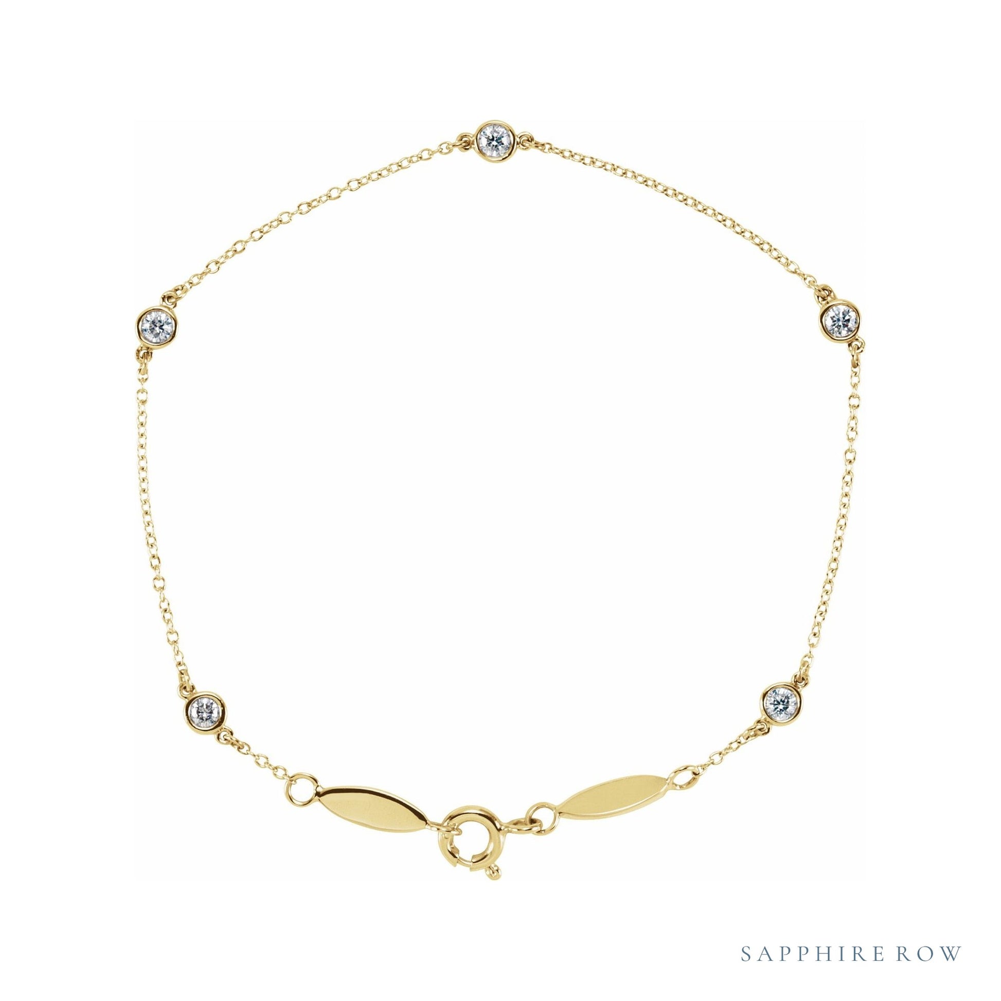 Sapphire Row Lab-Grown Diamond Bezel Station Bracelet - 14K Yellow Gold