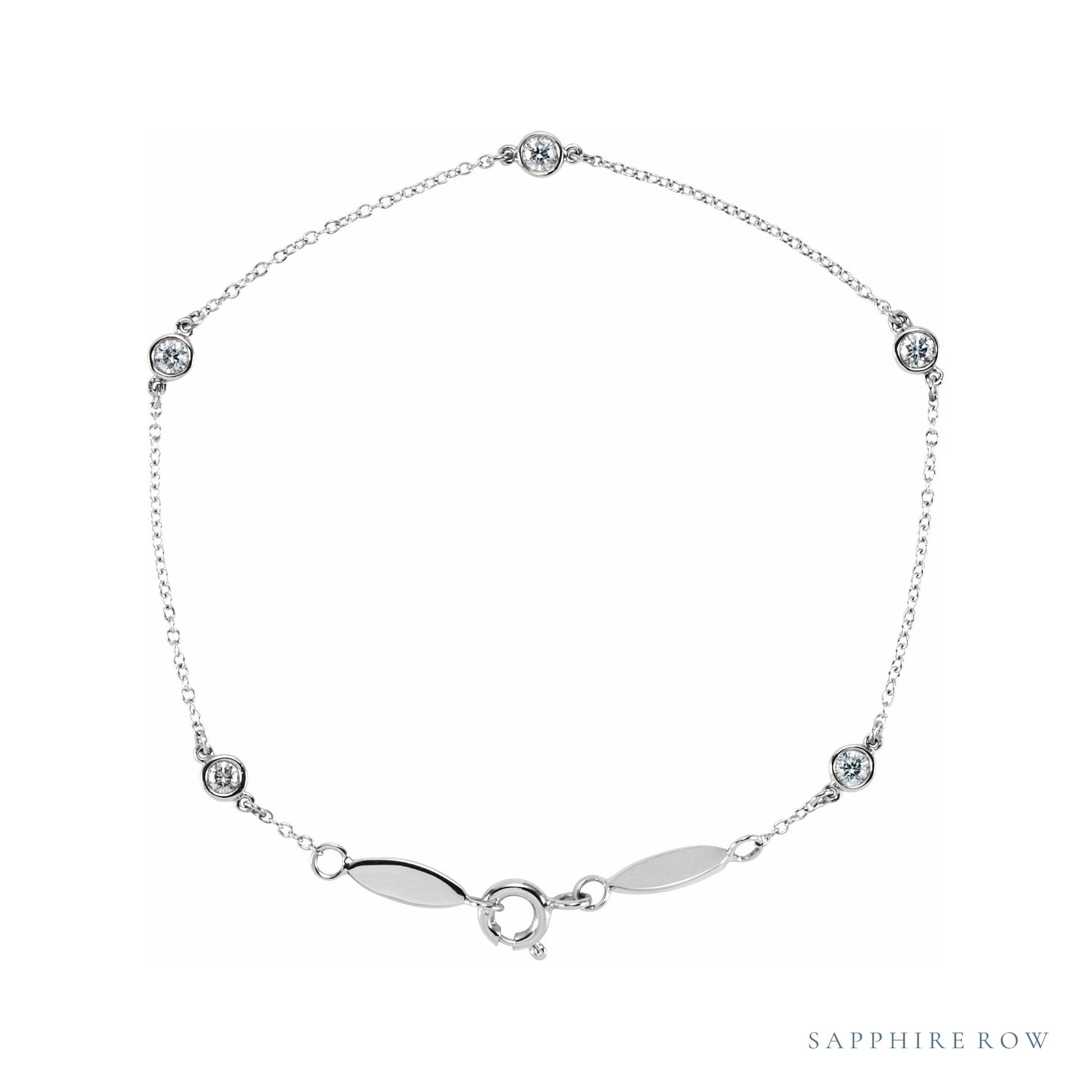 Sapphire Row Lab-Grown Diamond Bezel Station Bracelet - 14K White Gold