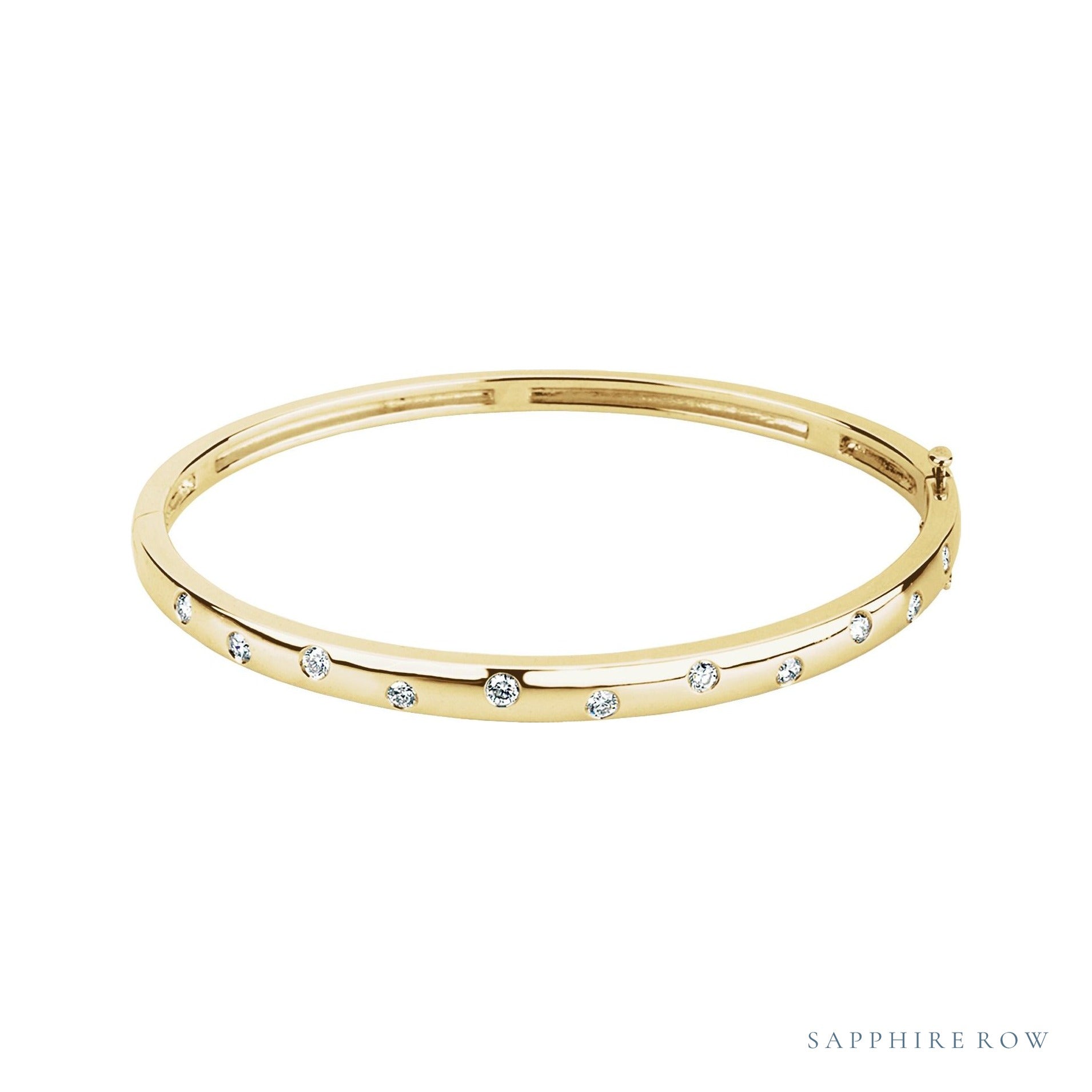 Sapphire Row Natural Diamond Detail Bangle - 14K Yellow Gold