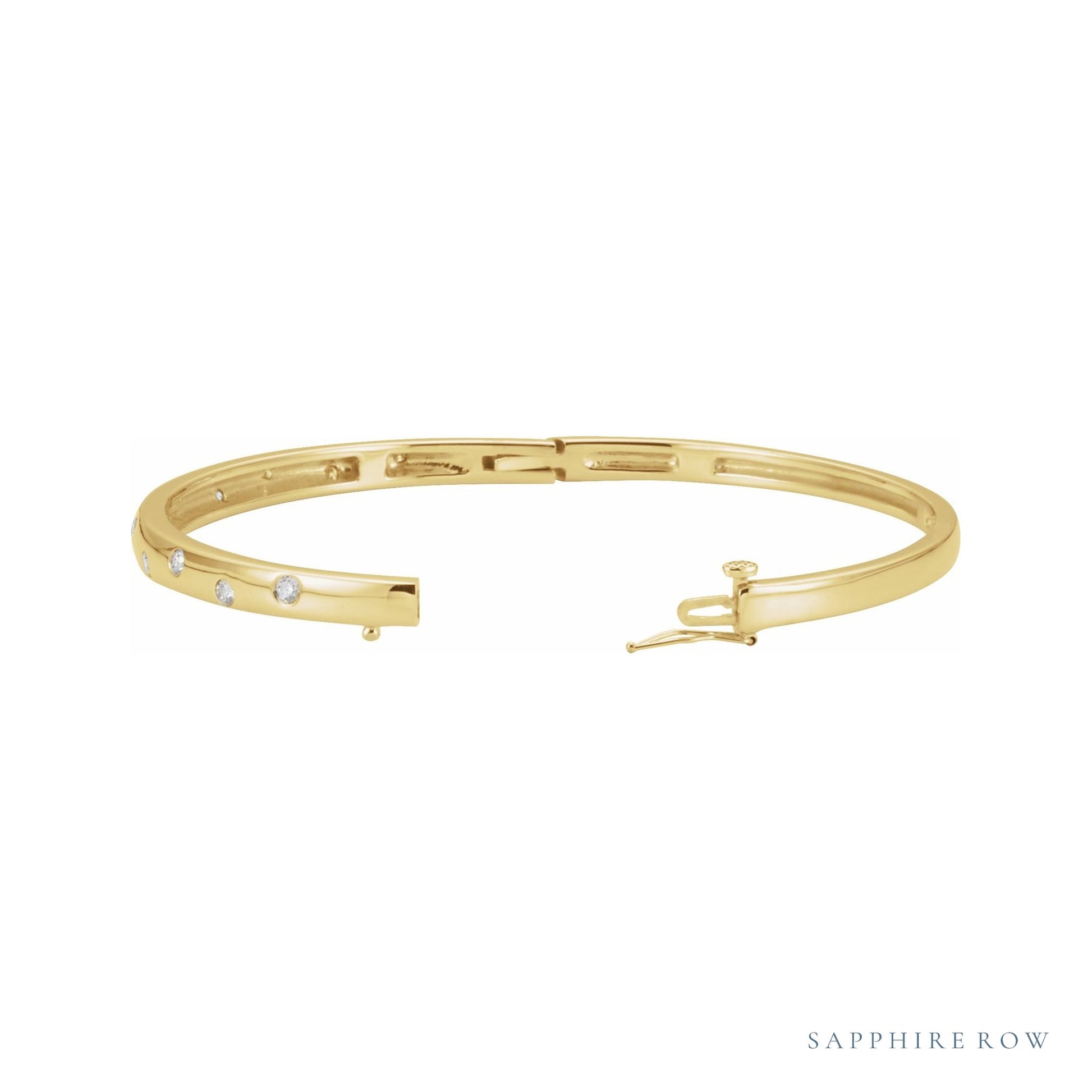 Sapphire Row Natural Diamond Detail Bangle - 14K Yellow Gold (view 2)