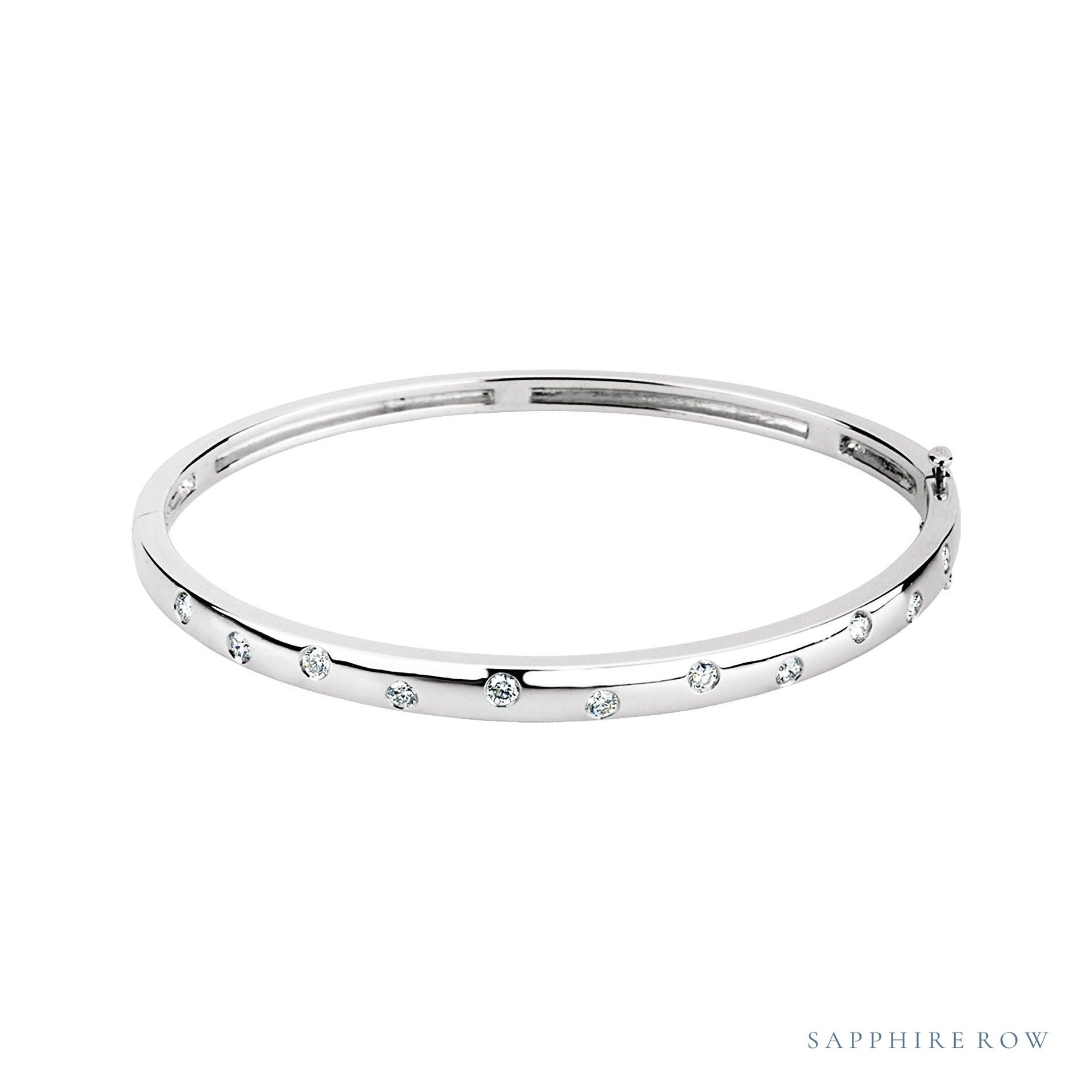 Sapphire Row Natural Diamond Detail Bangle - 14K White Gold