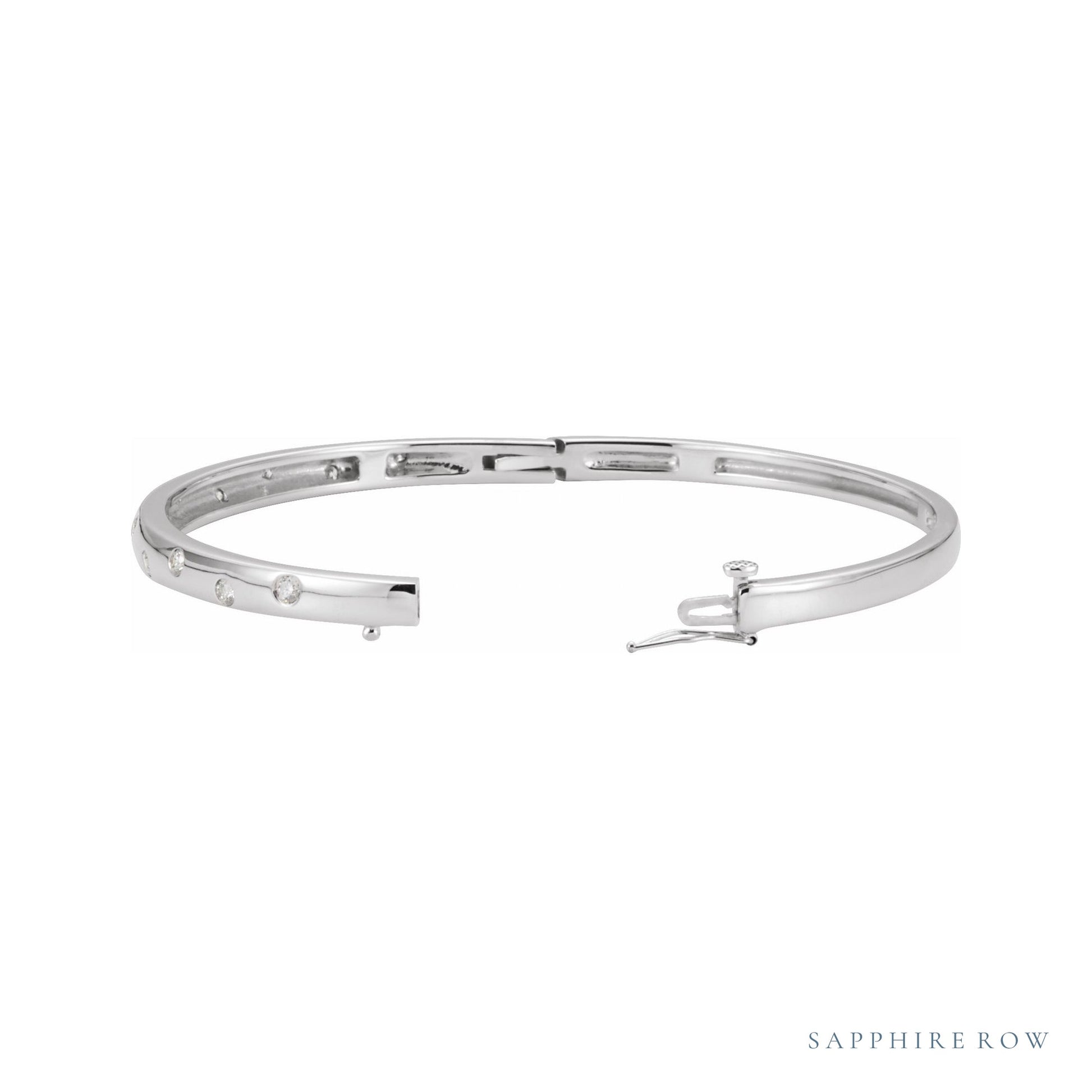 Sapphire Row Natural Diamond Detail Bangle - 14K White Gold (view 2)