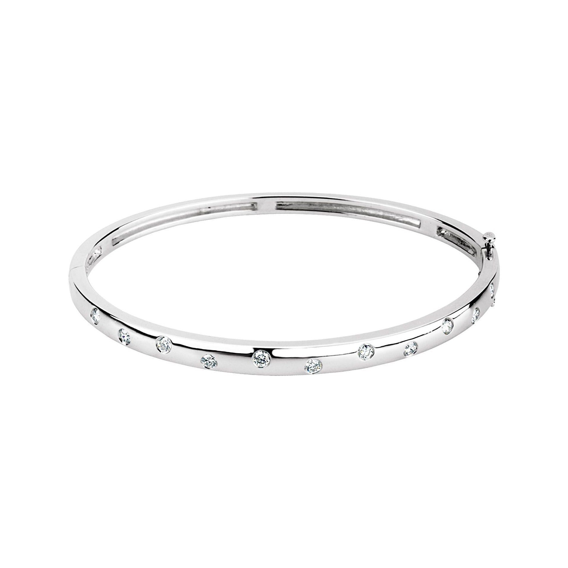 Sapphire Row Lab-Grown Diamond Detail Bangle - 14K White Gold