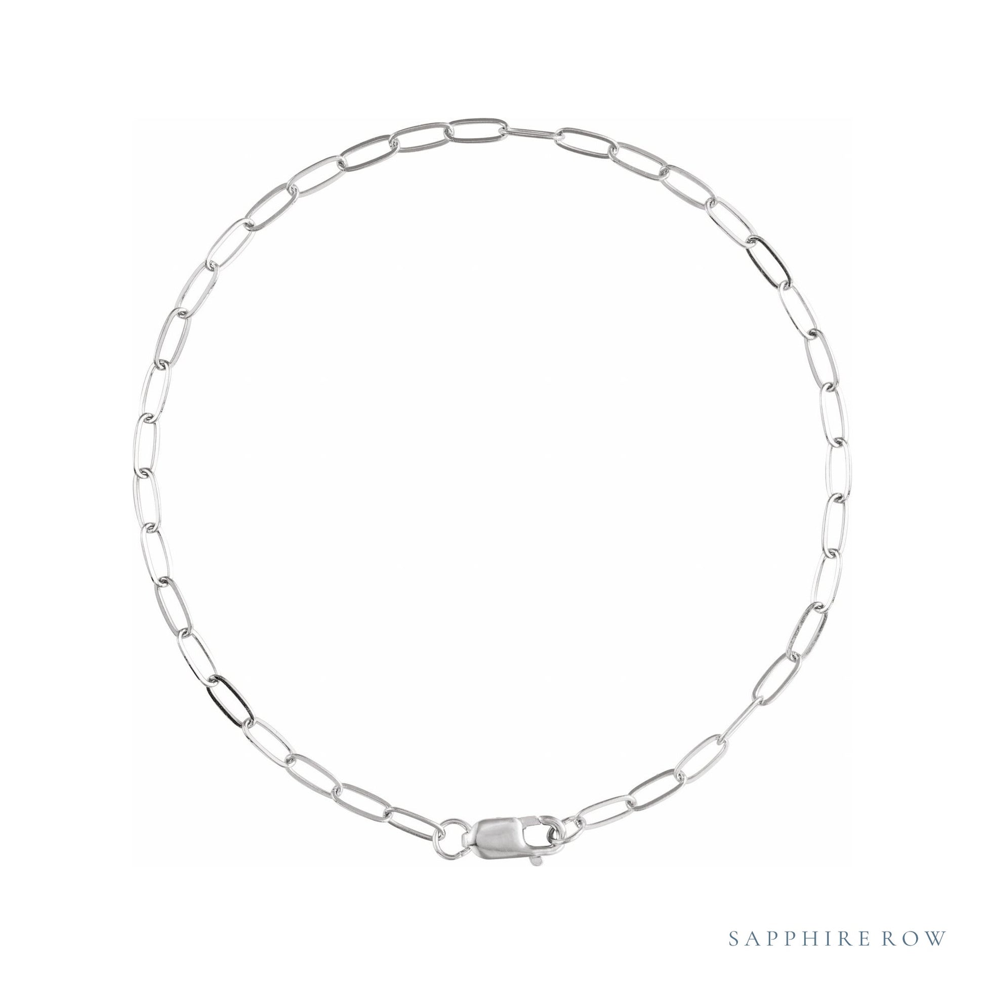 Sapphire Row Petite Paperclip Chain Bracelet - 10K White Gold