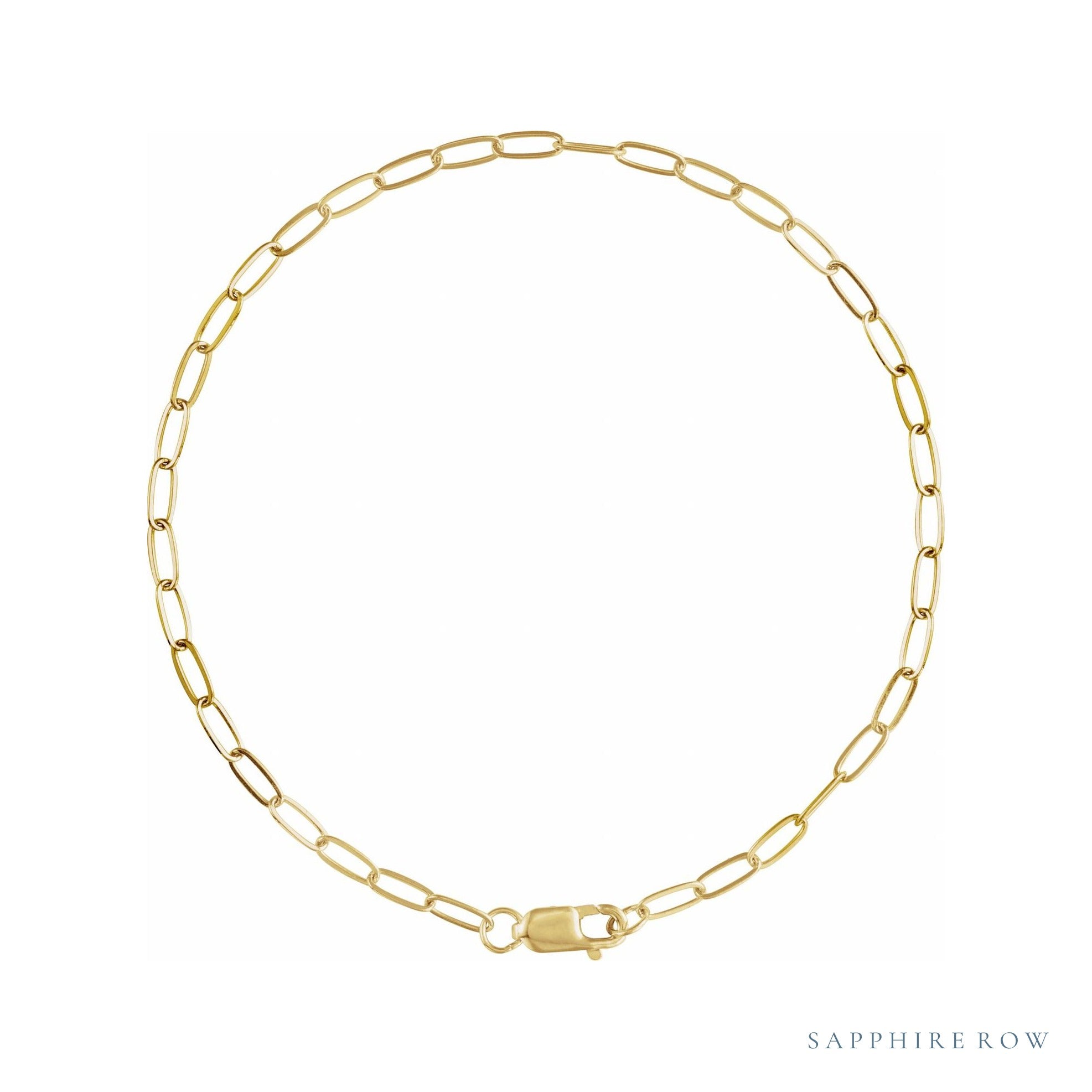 Sapphire Row Petite Paperclip Chain Bracelet - 10K Yellow Gold