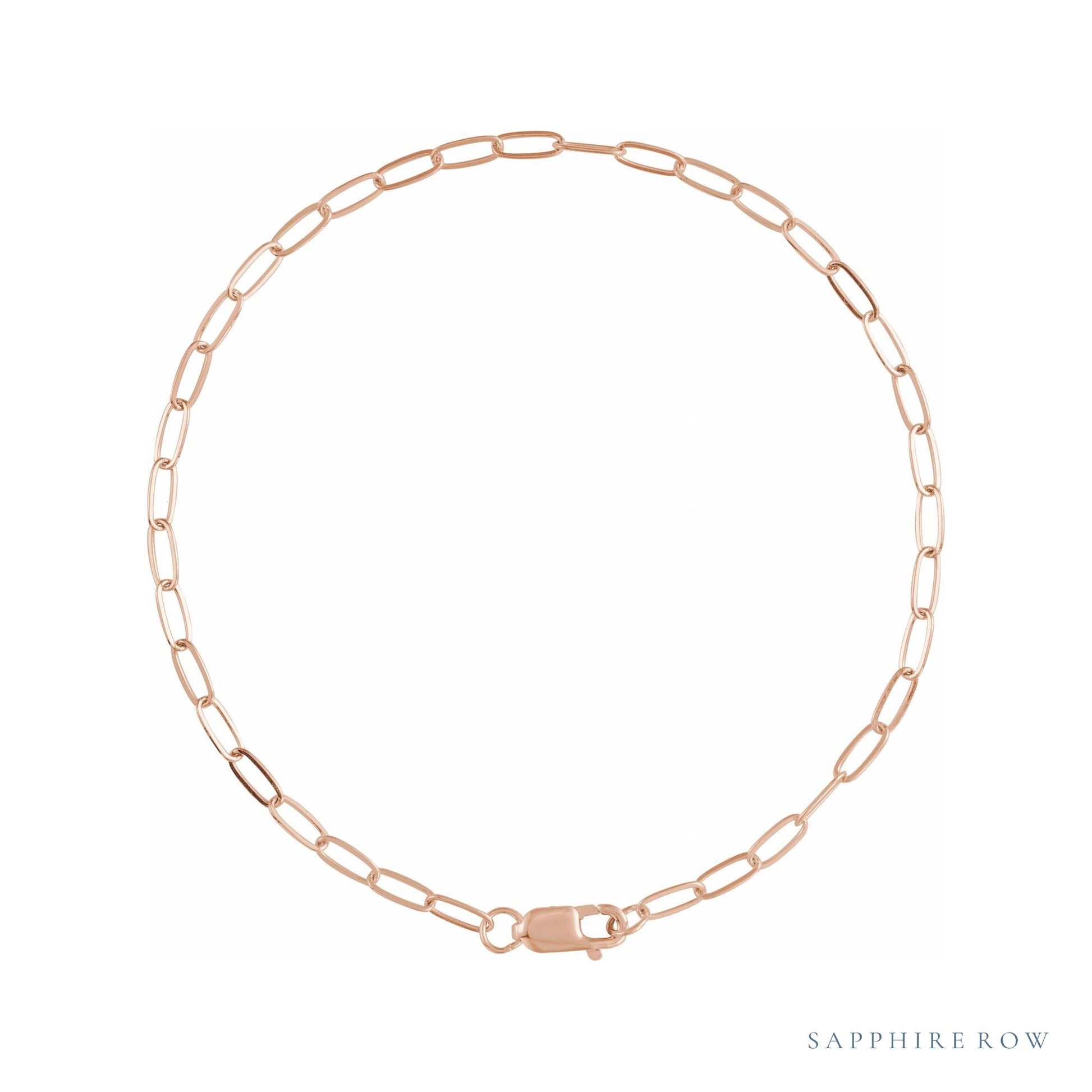 Sapphire Row Petite Paperclip Chain Bracelet - 14K Rose Gold