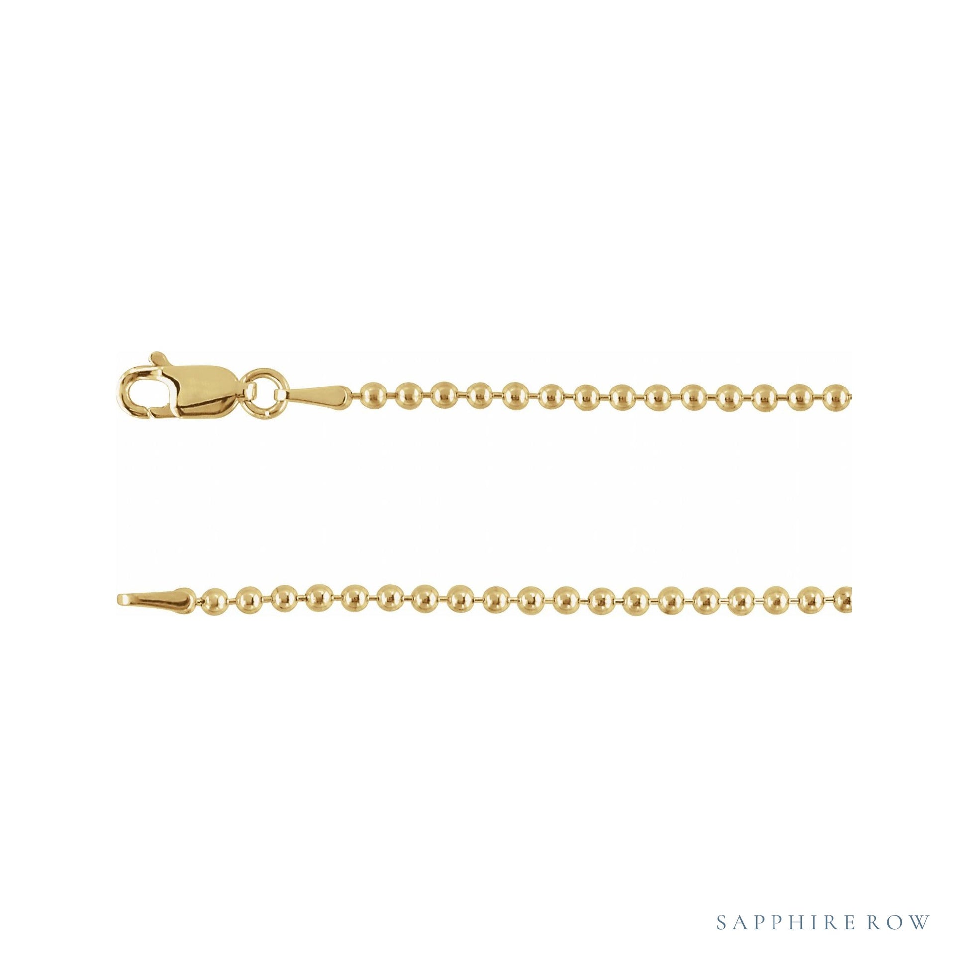 Sapphire Row Hollow Bead Chain Bracelet - 14K Yellow Gold, 2mm