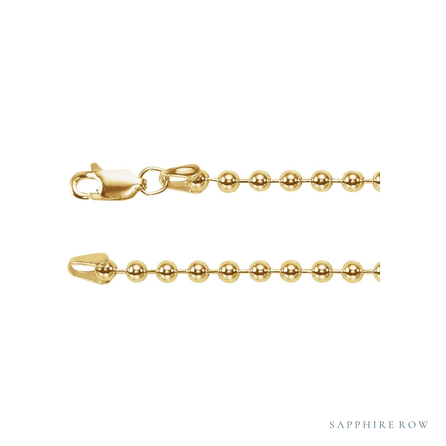 Sapphire Row Hollow Bead Chain Bracelet - 14K Yellow Gold, 3mm