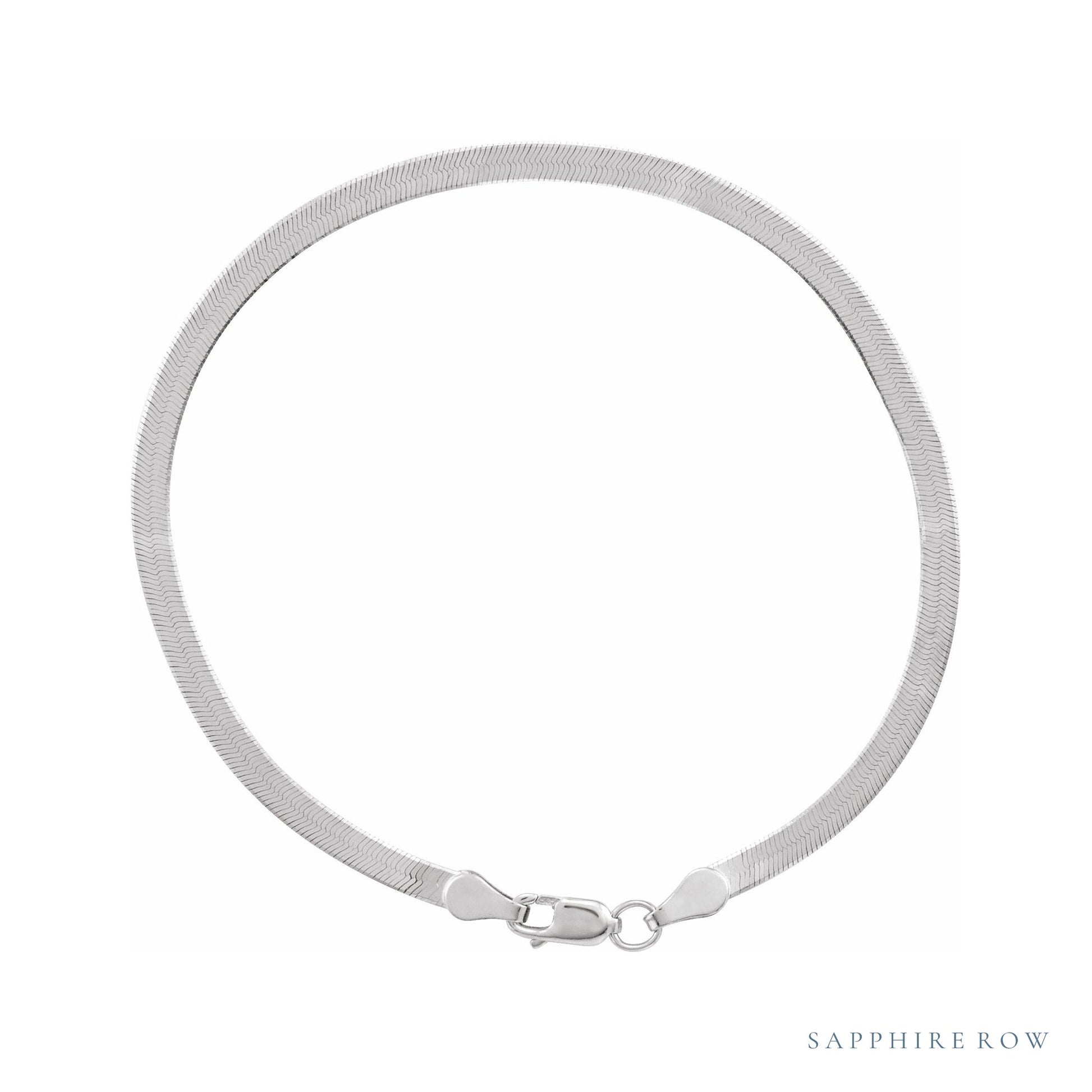 Sapphire Row Herringbone Chain Bracelet - 14K White Gold, 2.8mm