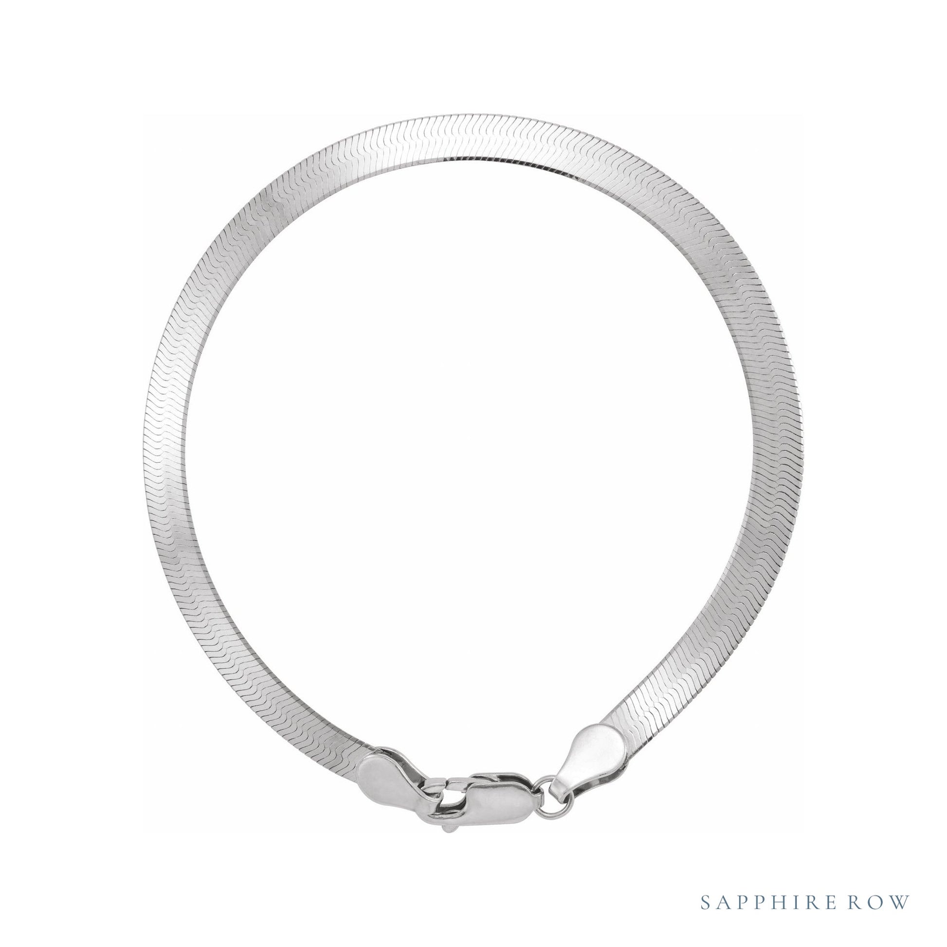 Sapphire Row Herringbone Chain Bracelet - 14K White Gold, 4.6mm