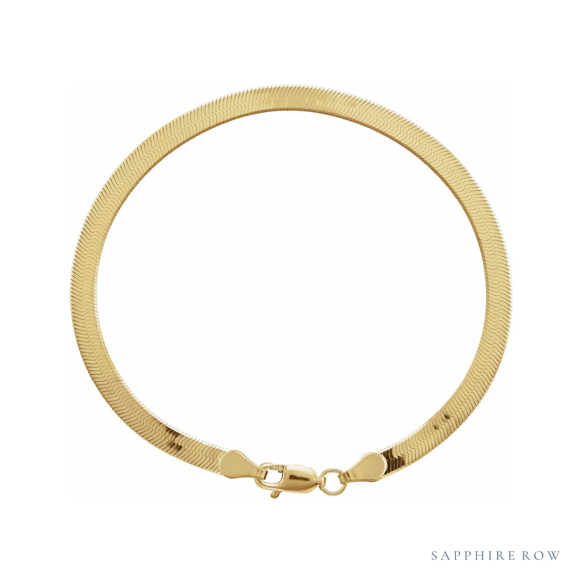 Sapphire Row Herringbone Chain Bracelet - 14K Yellow Gold, 3.8mm