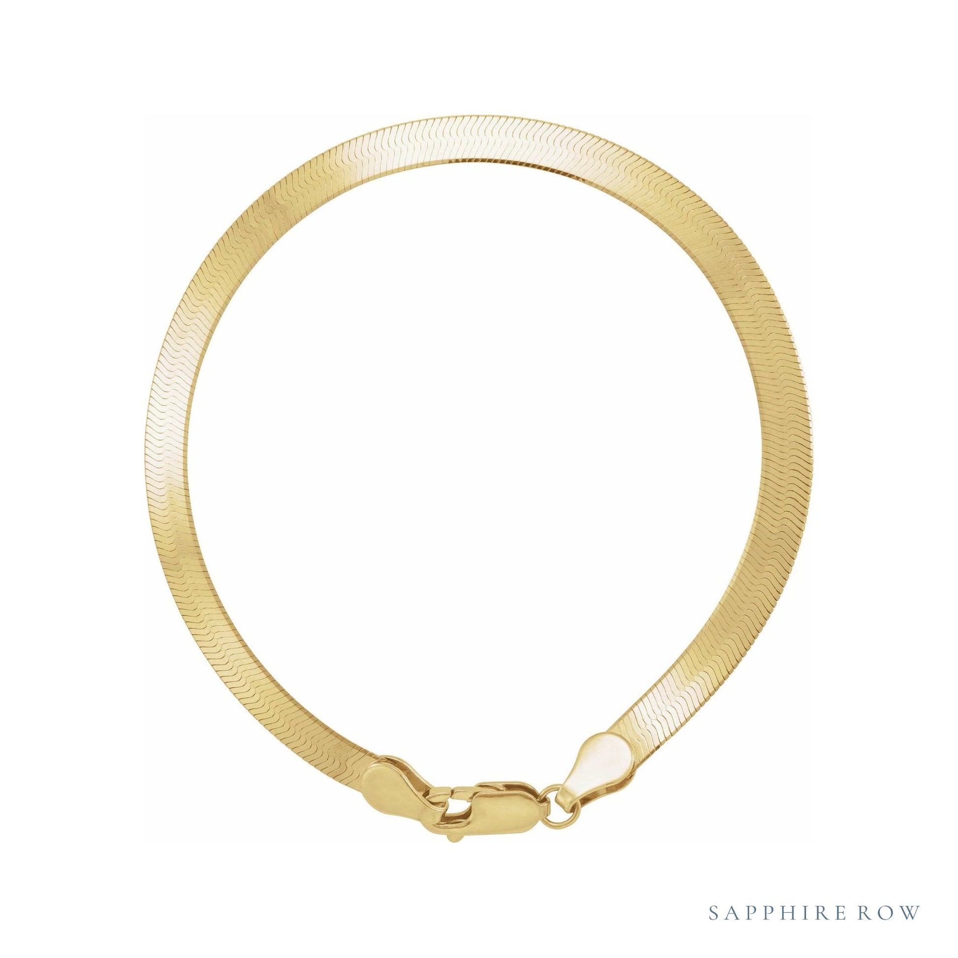 Sapphire Row Herringbone Chain Bracelet - 14K Yellow Gold, 4.6mm