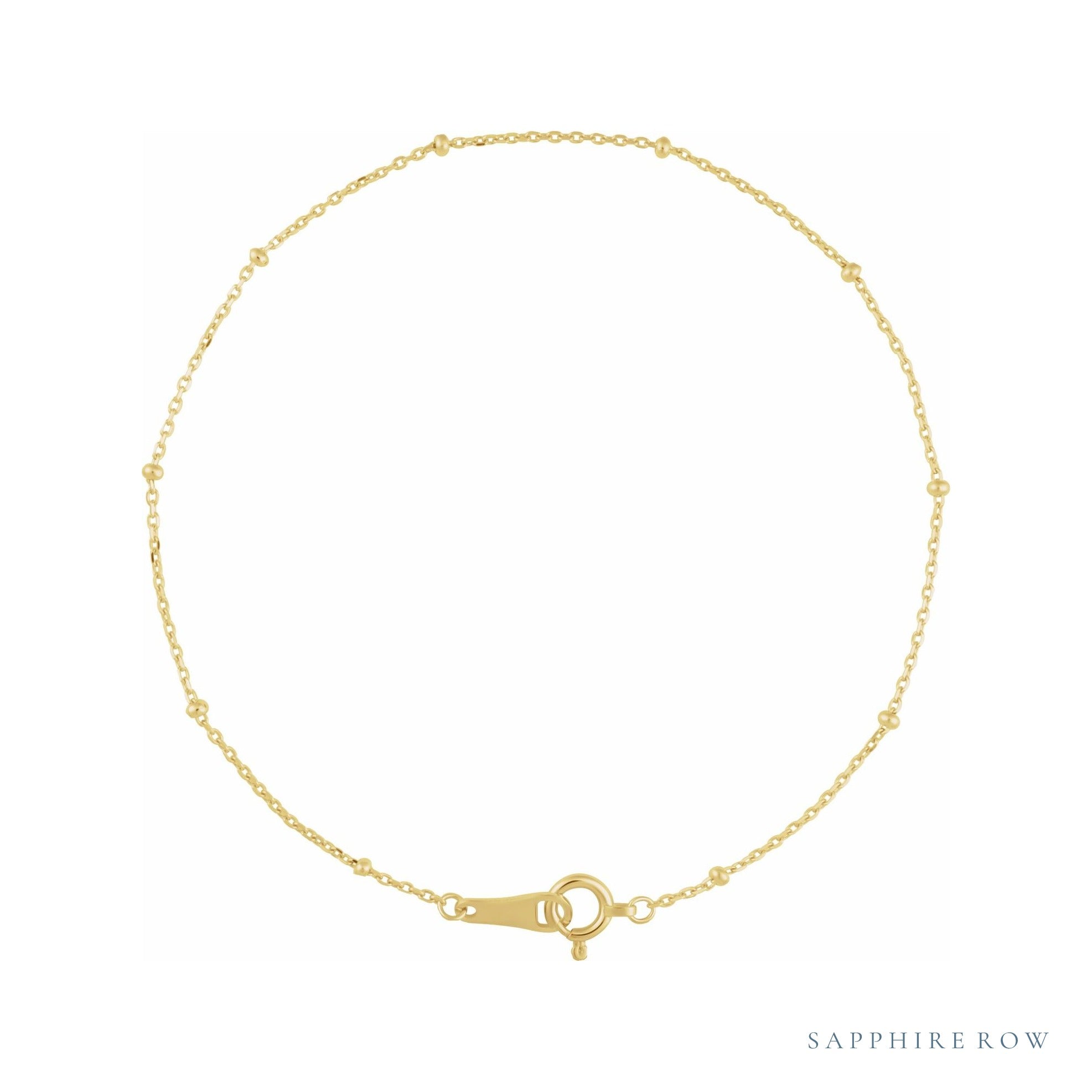 Sapphire Row Satellite Bead Cable Bracelet - 10K Yellow Gold
