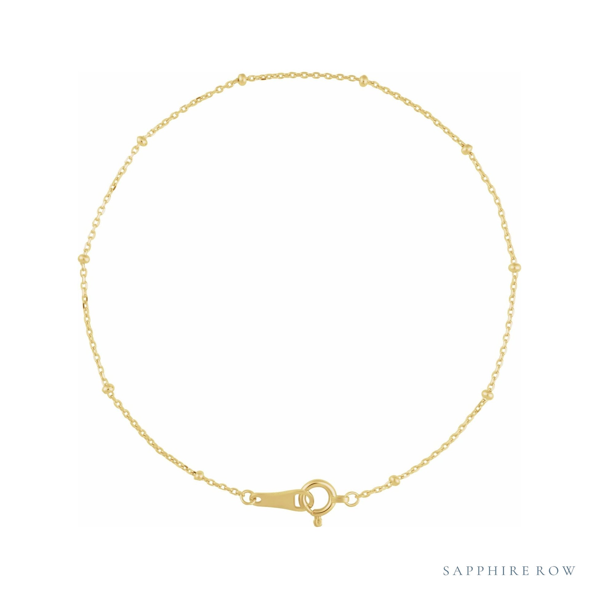 Sapphire Row Satellite Bead Cable Bracelet - 10K Yellow Gold