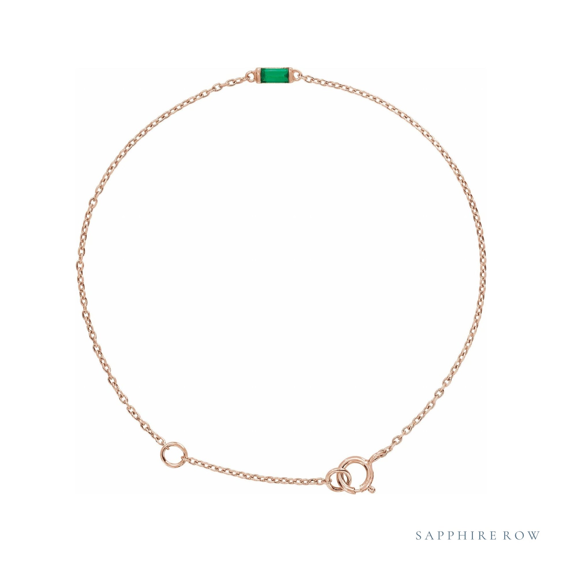Sapphire Row Natural Gemstone Baguette Bracelet - Emerald, 14K Rose Gold