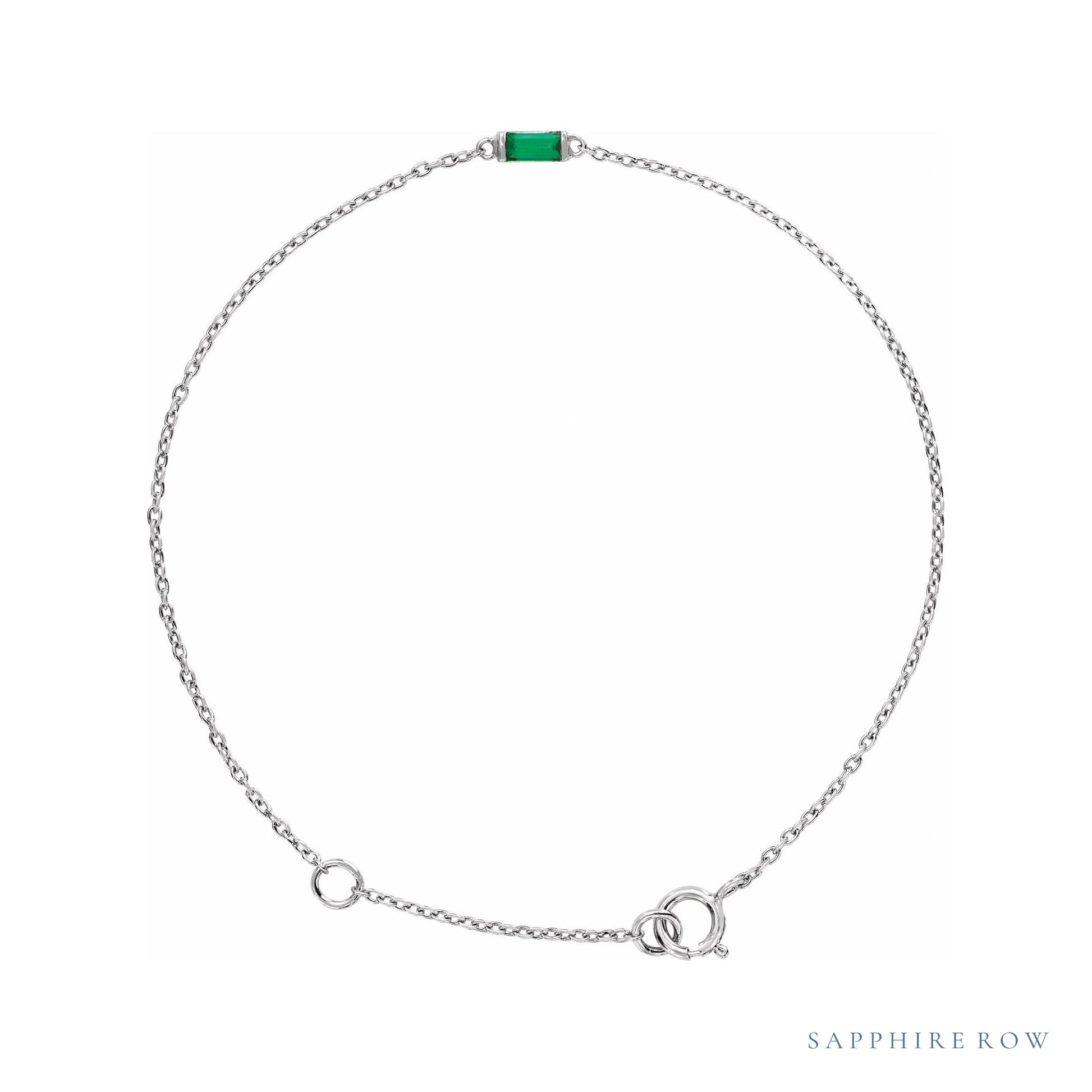 Sapphire Row Natural Gemstone Baguette Bracelet - Emerald, 14K White Gold