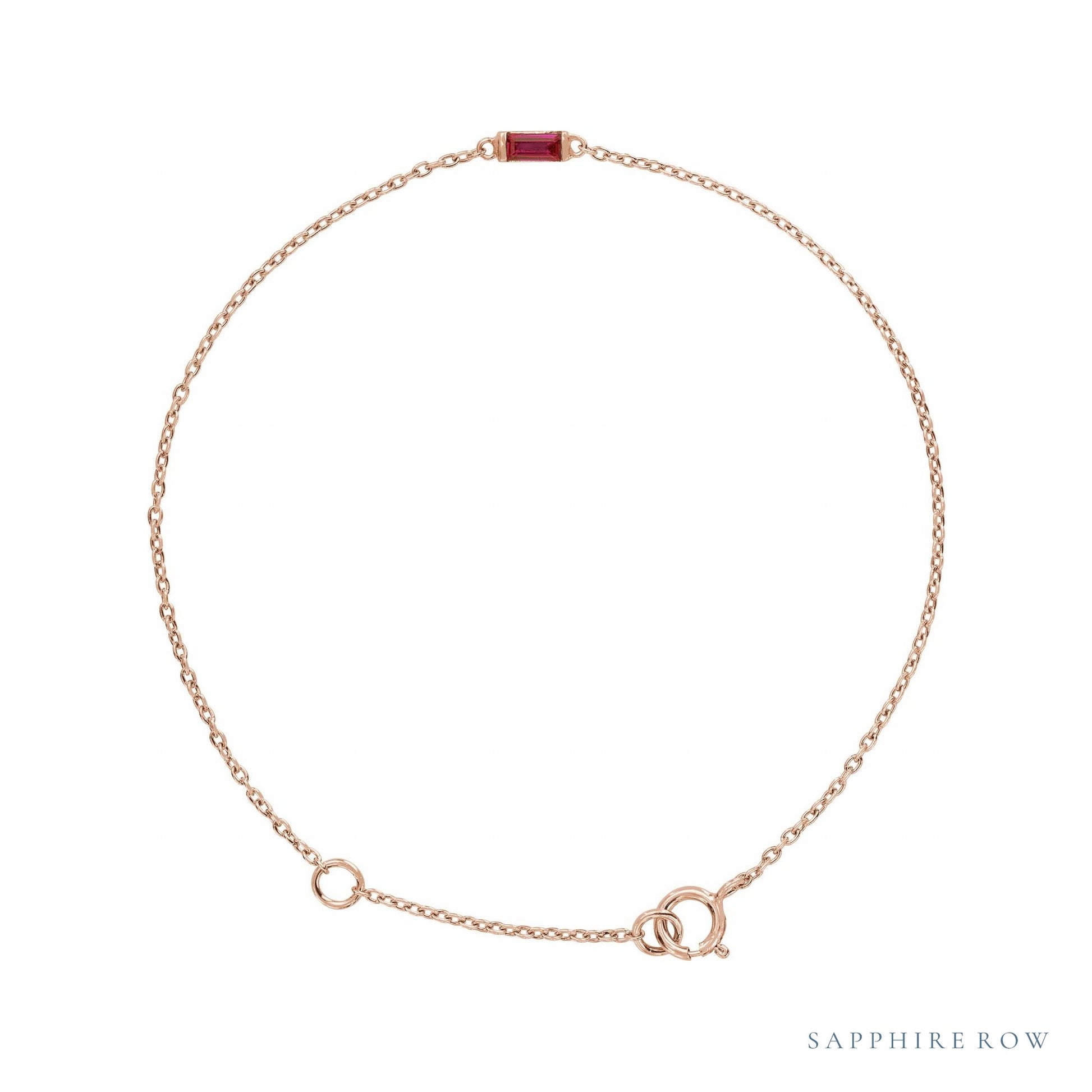 Sapphire Row Natural Gemstone Baguette Bracelet - Ruby, 14K Rose Gold