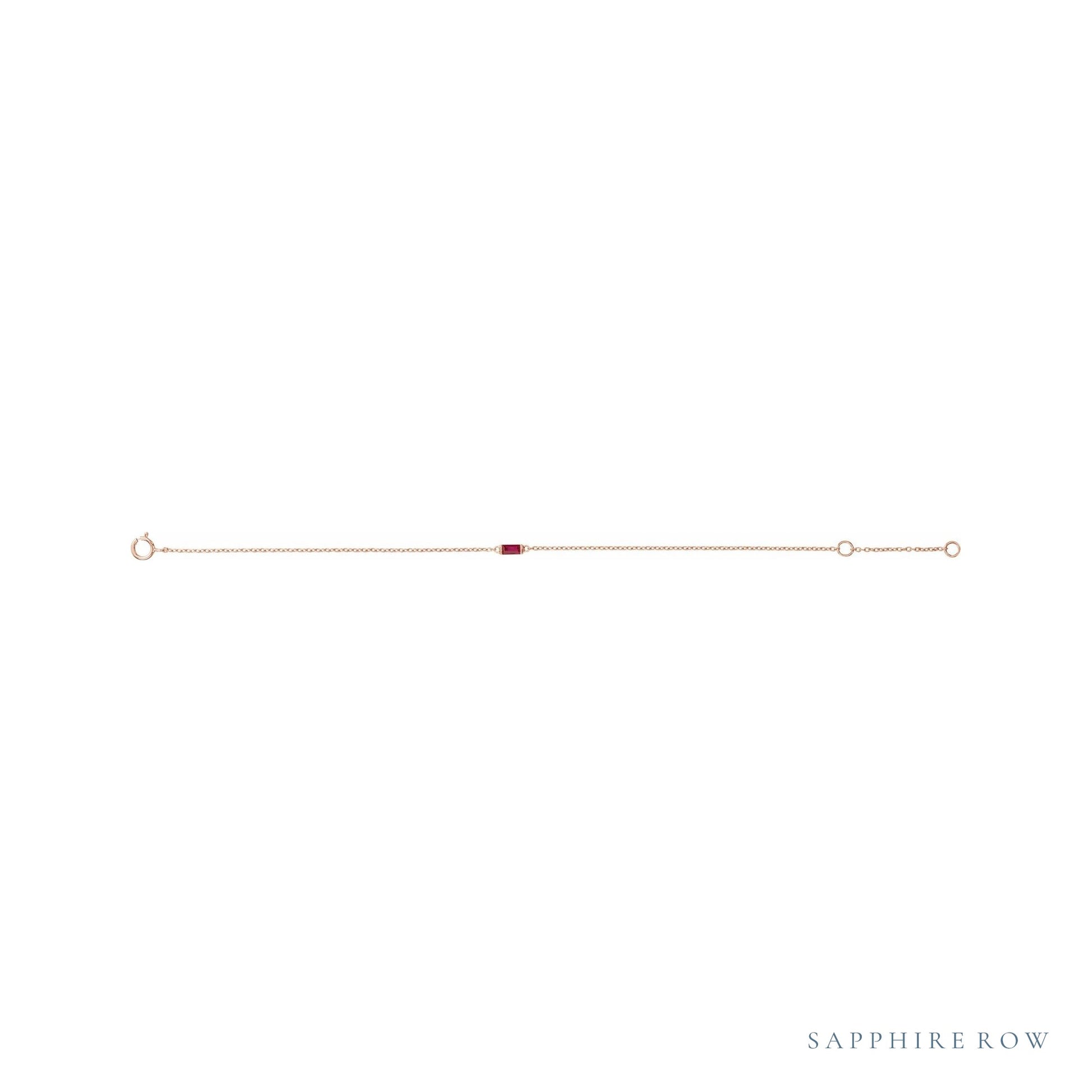 Sapphire Row Natural Gemstone Baguette Bracelet - Ruby, 14K Rose Gold (view 2)