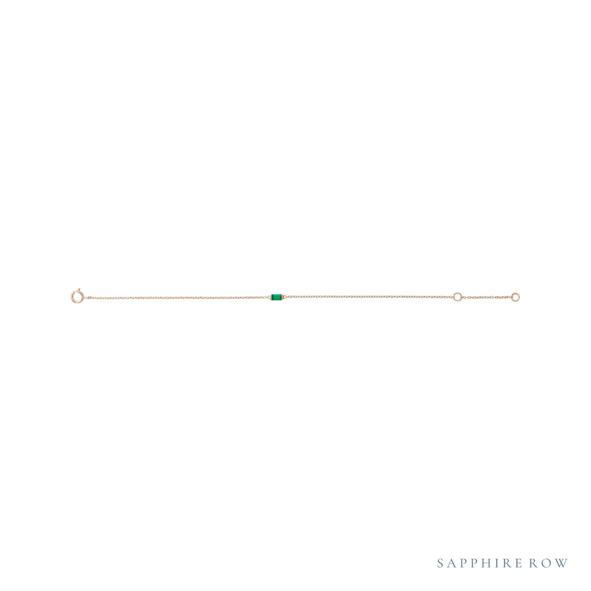 Sapphire Row Lab-Grown Gemstone Baguette Bracelet - Emerald, 14K Rose Gold (view 2)