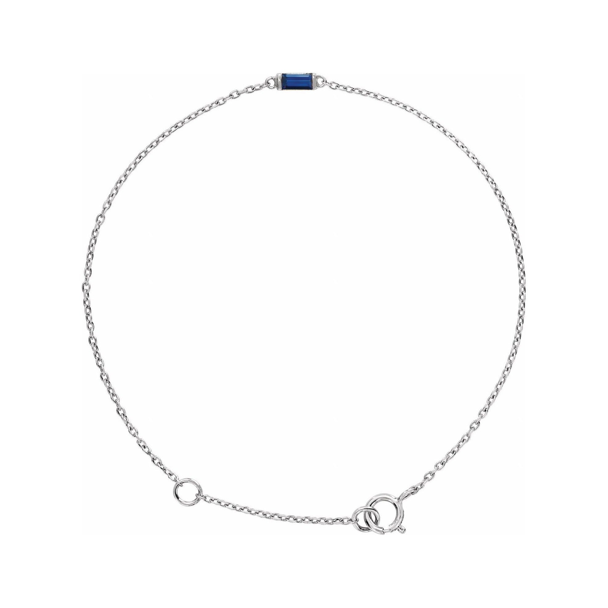 Sapphire Row Lab-Grown Gemstone Baguette Bracelet - Blue Sapphire, 14K White Gold