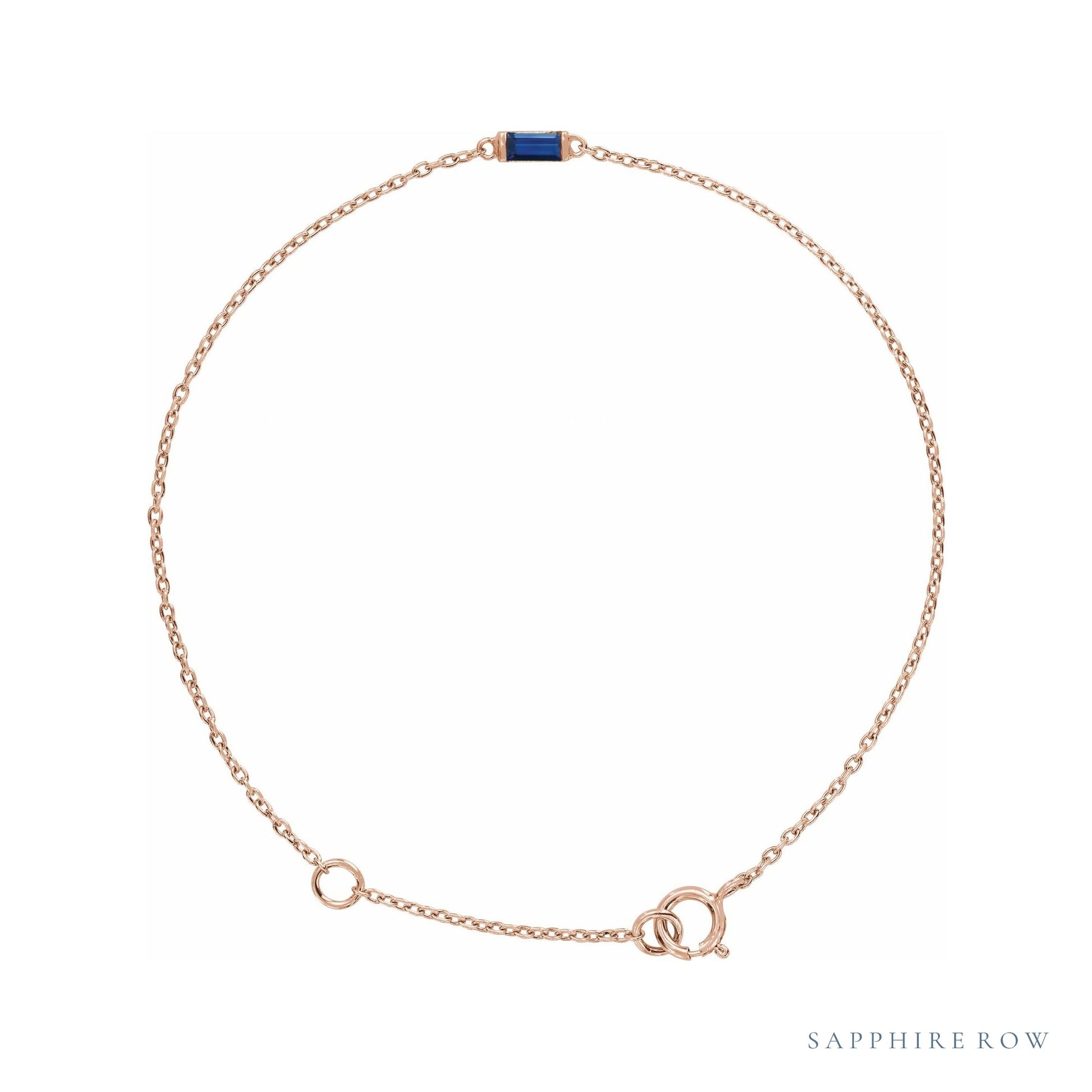Sapphire Row Lab-Grown Gemstone Baguette Bracelet - Blue Sapphire, 14K Rose Gold
