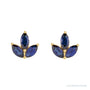 Sapphire Row Natural Gemstone Lotus Cluster Stud Earrings - Blue Sapphire, 14K Yellow Gold (view 2)