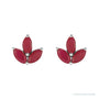 Sapphire Row Natural Gemstone Lotus Cluster Stud Earrings - Ruby, 14K White Gold (view 2)