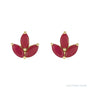 Sapphire Row Natural Gemstone Lotus Cluster Stud Earrings - Ruby, 14K Yellow Gold (view 2)